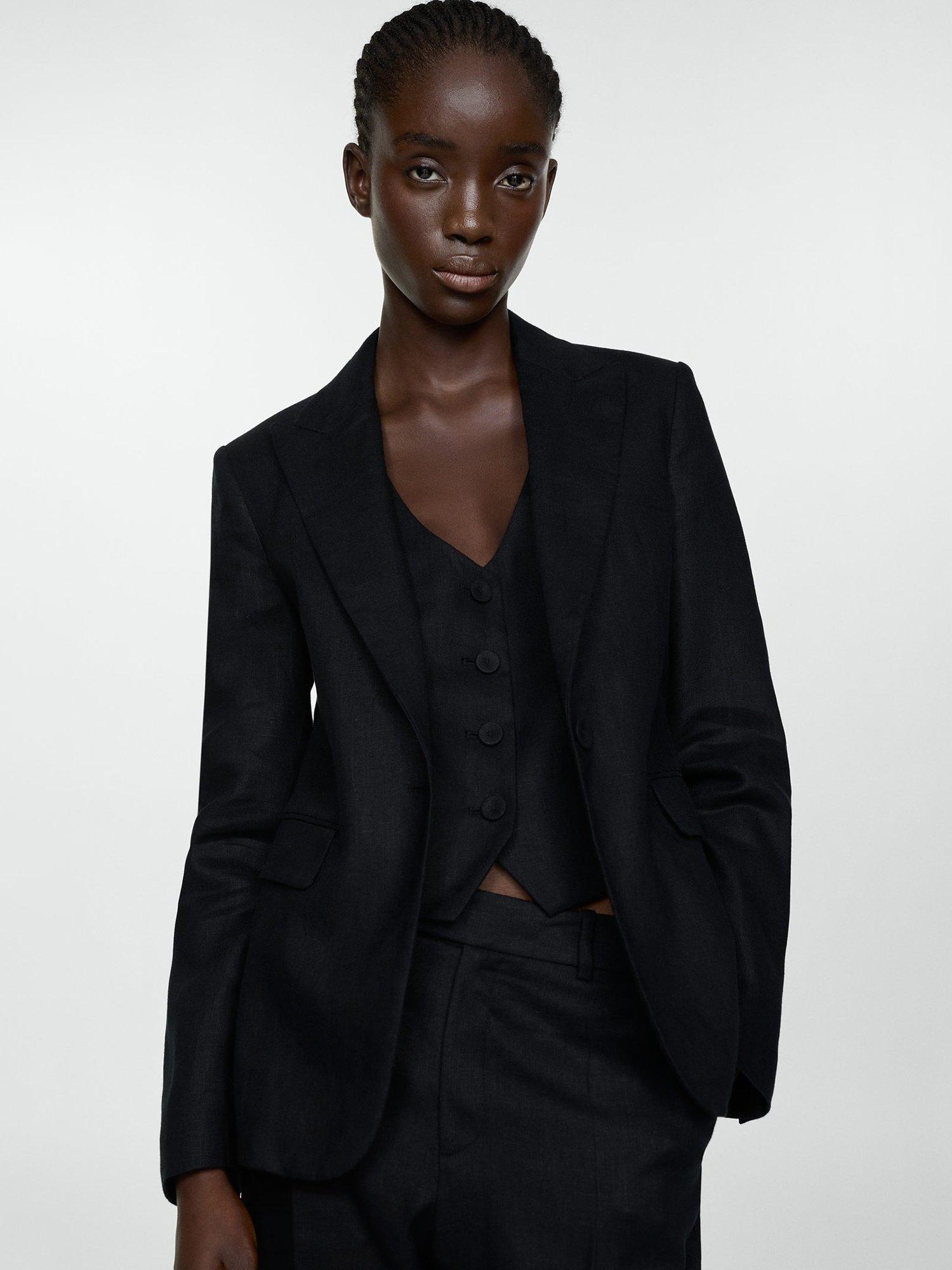 Mango Boreli Linen Blazer, Black