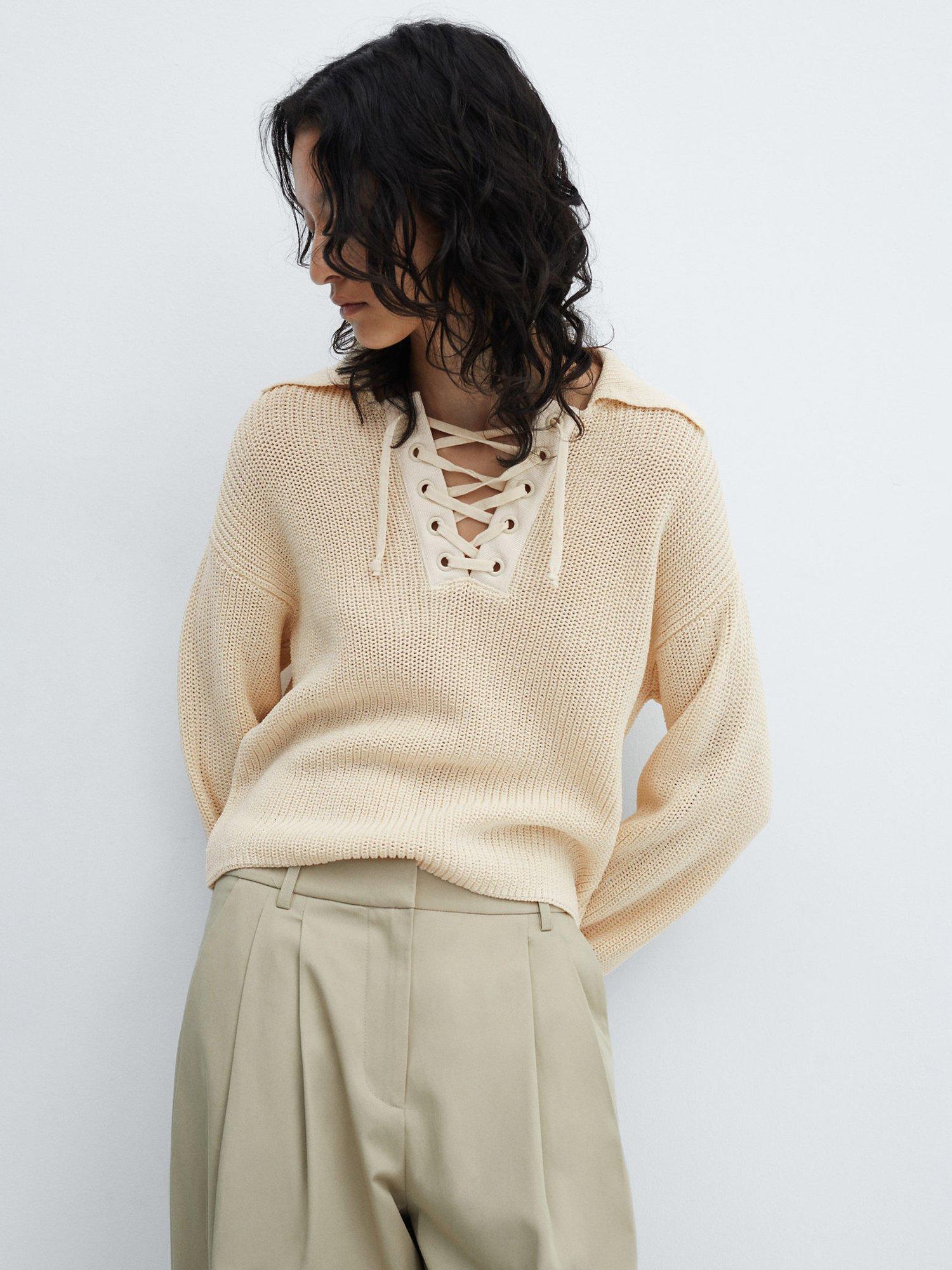 Mango Sauvage Drawstring Jumper, Light Beige