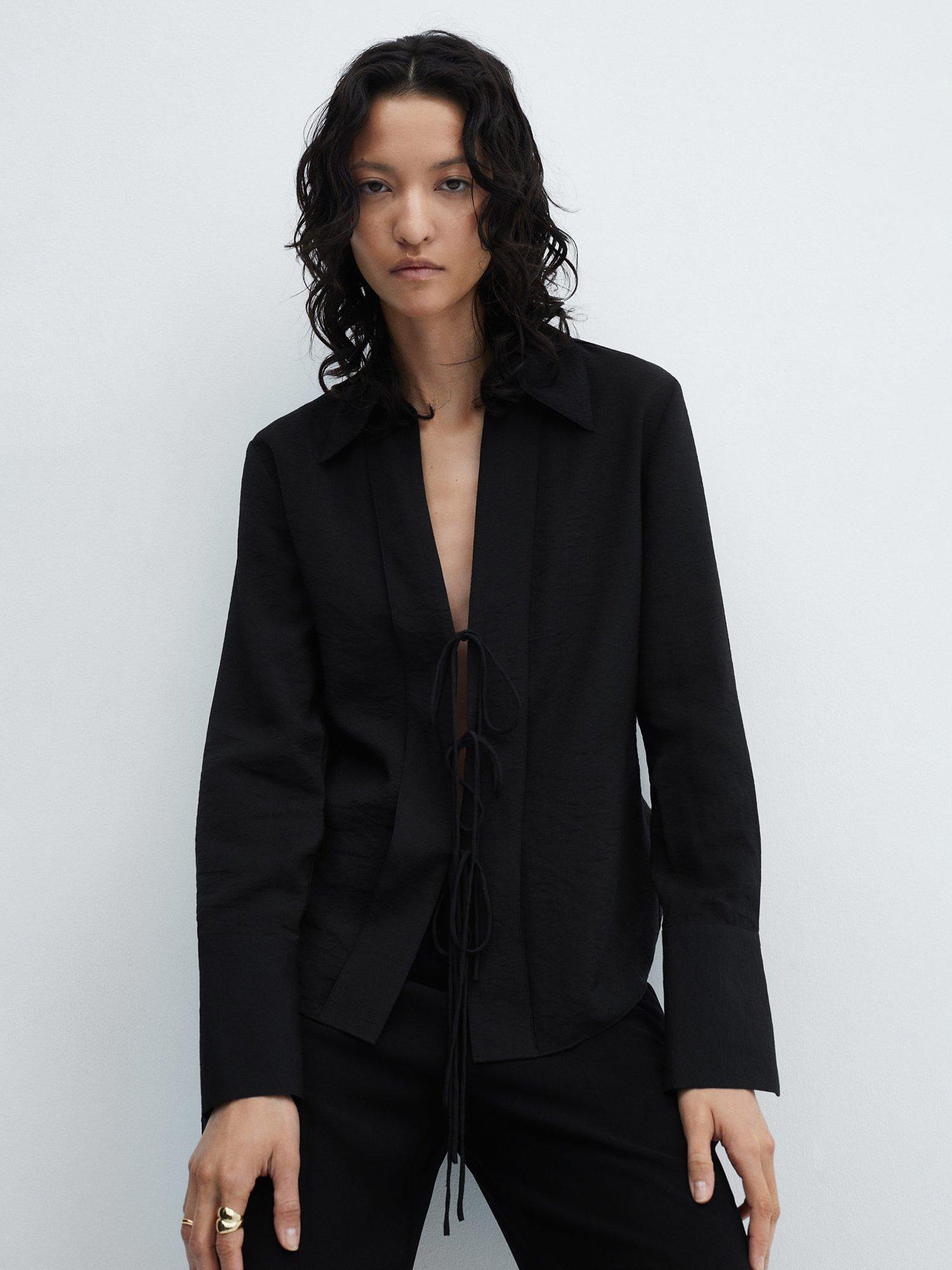 Mango Lebron Bows Fluid Blouse, Black