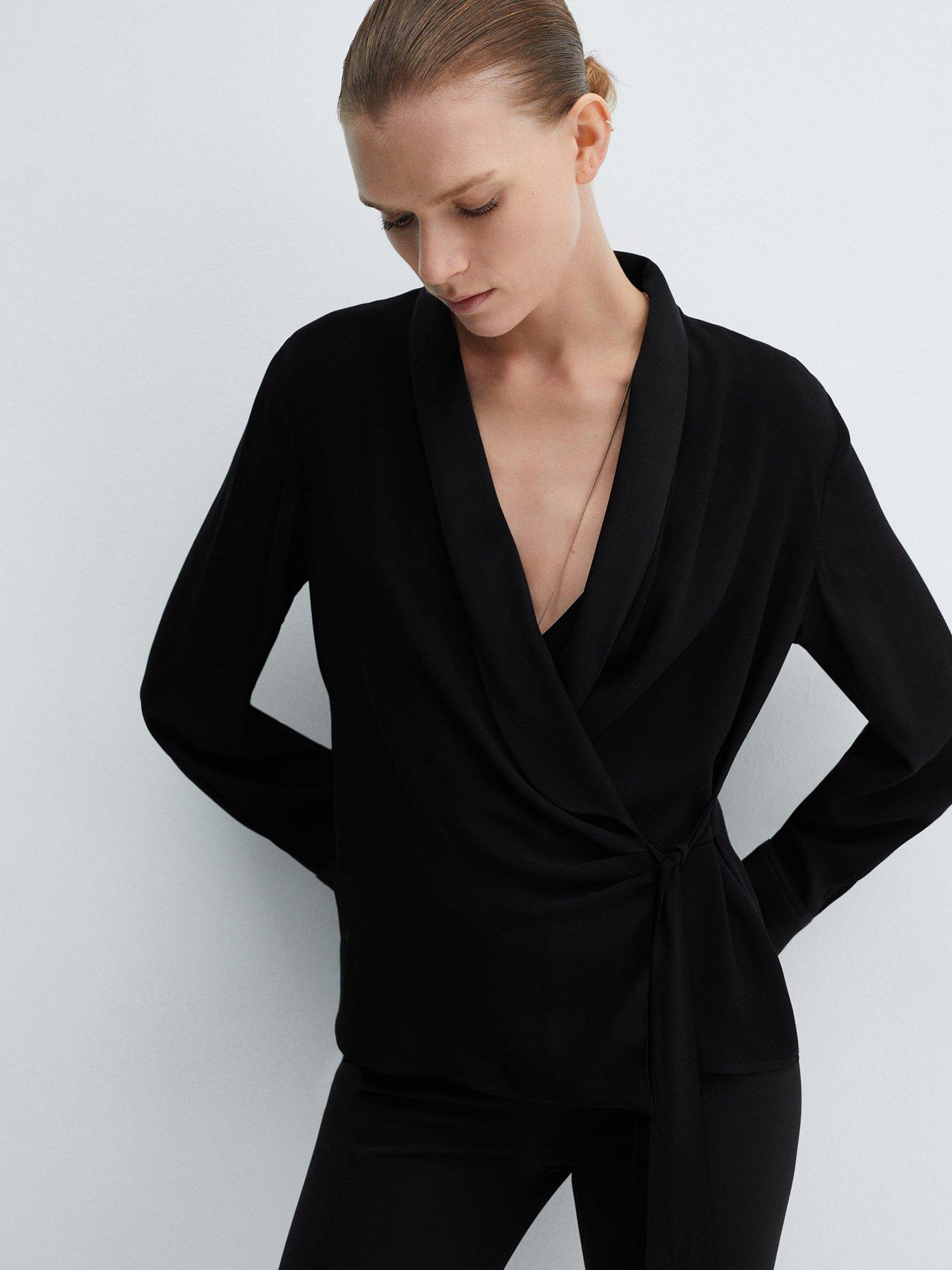 Mango Rider Bow Detail Blouse, Black