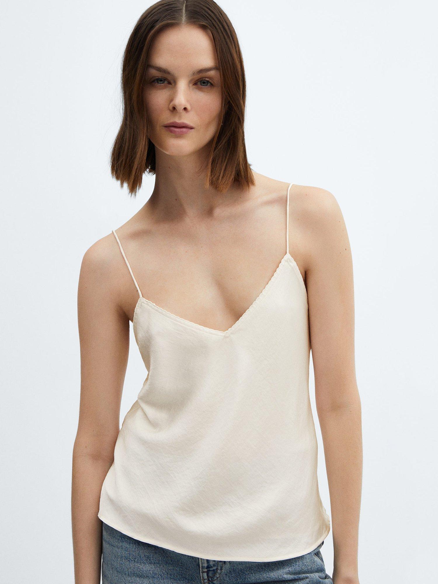 Mango Raquel Spaghetti Strap Top, Light Beige