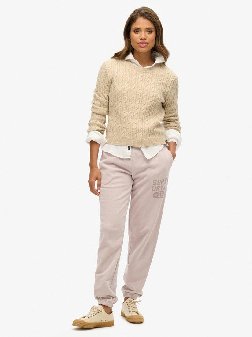 Product image 1 of 2, which shows Superdry Vintage Washed Graphic Joggers, Cloud Grey, 16