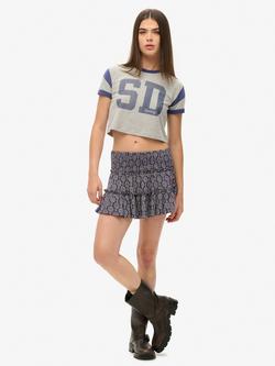 Superdry Tiered Jersey Mini Skirt, Navy - view 2, Navy