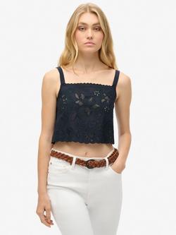 Superdry Ibiza Embroidered Cami Top, Eclipse Navy