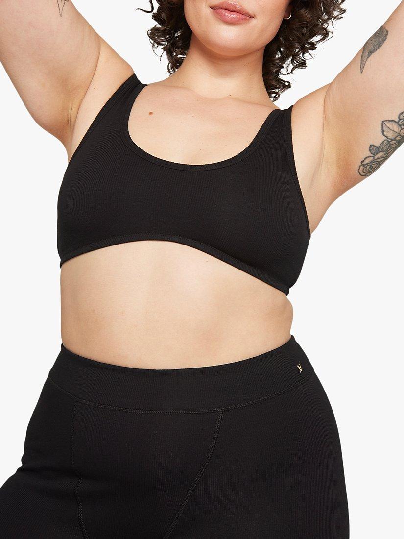 Product image 1 of 4, which shows Nudea The Dipped Front Organic Cotton Blend Bralette, Black, XS