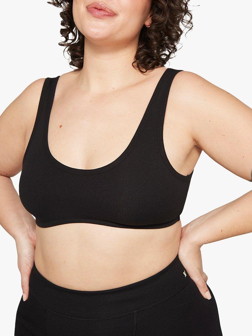 Product image 2 of 4, which shows Nudea The Dipped Front Organic Cotton Blend Bralette, Black, XS