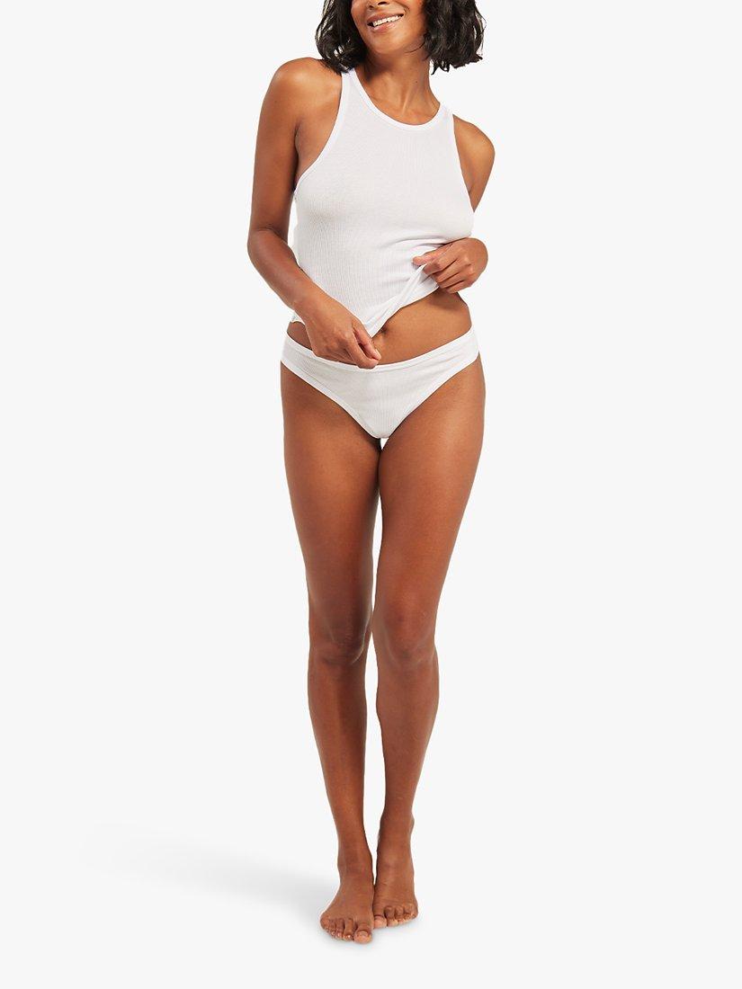 Product image 1 of 5, which shows Nudea The Dipped Organic Cotton Blend Thong, Pack of 3, White, XS