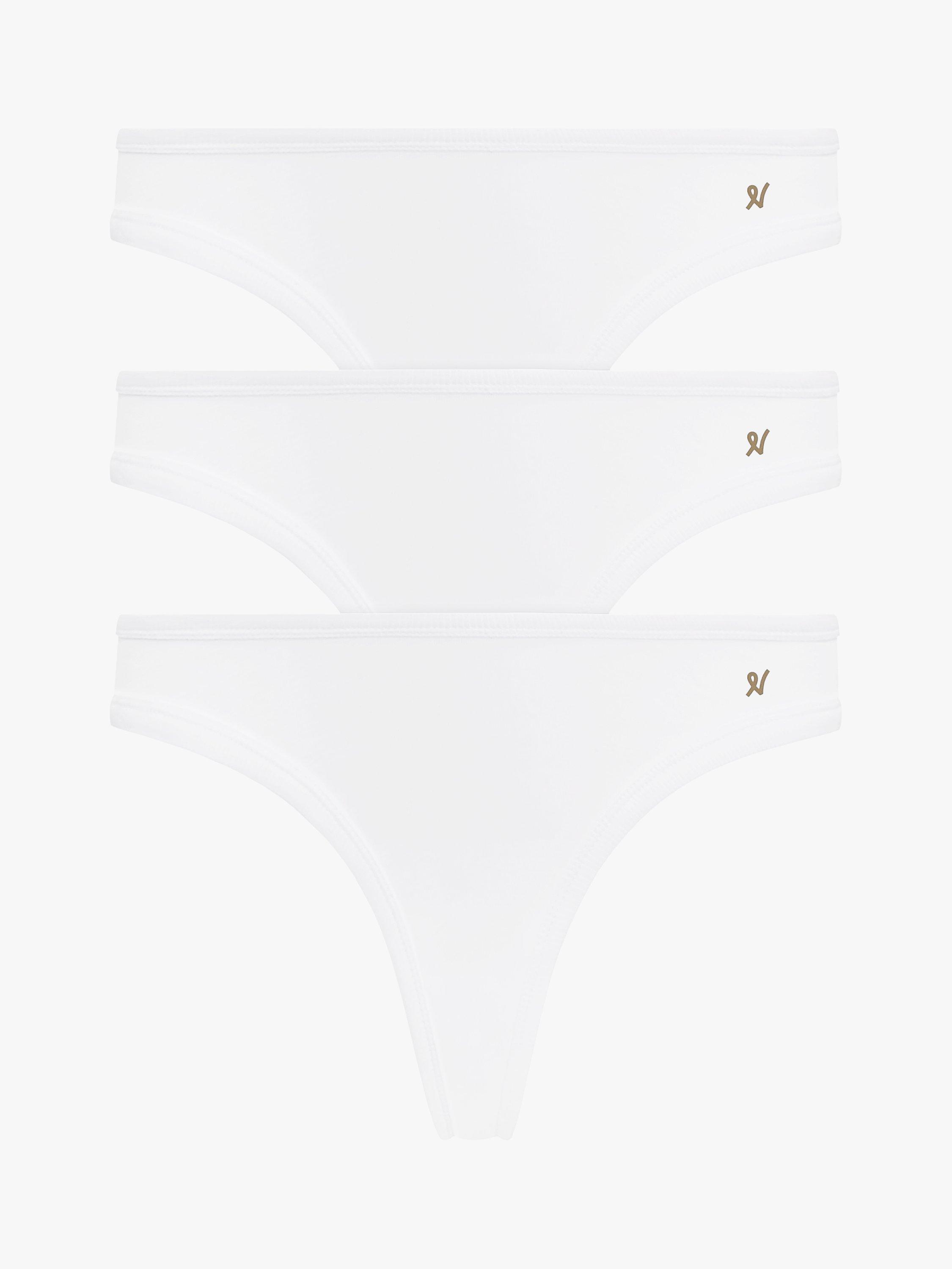 Product image 4 of 5, which shows Nudea The Dipped Organic Cotton Blend Thong, Pack of 3, White, XS