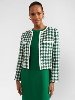 Hobbs Genevieve Large Houndstooth Boucle Jacket, Green/Ivory, Green/Ivory