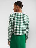 Hobbs Genevieve Large Houndstooth Boucle Jacket, Green/Ivory