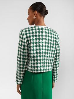 Hobbs Genevieve Large Houndstooth Boucle Jacket, Green/Ivory - view 2, Green/Ivory