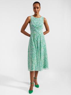 Hobbs Jess Abstract Print Midi Dress, Green/Multi, Green/Multi