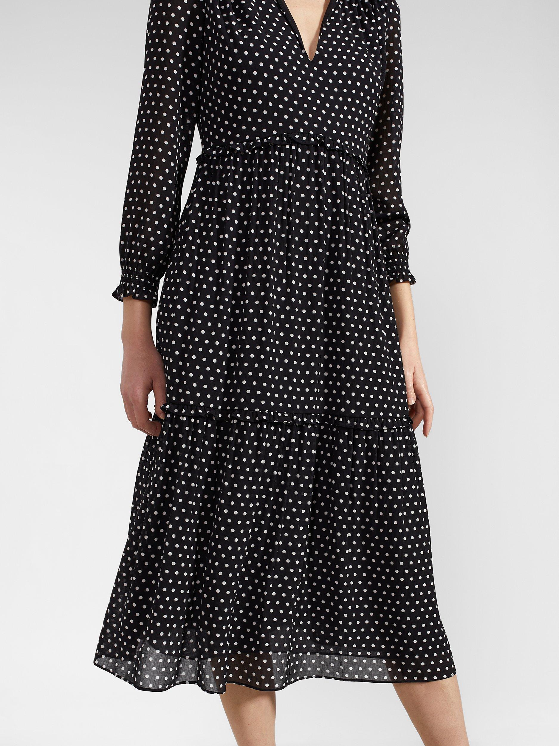 Product image 7 of 8, which shows Hobbs Annalise Polka Dot Midi Tiered Dress, Navy/Ivory, 6
