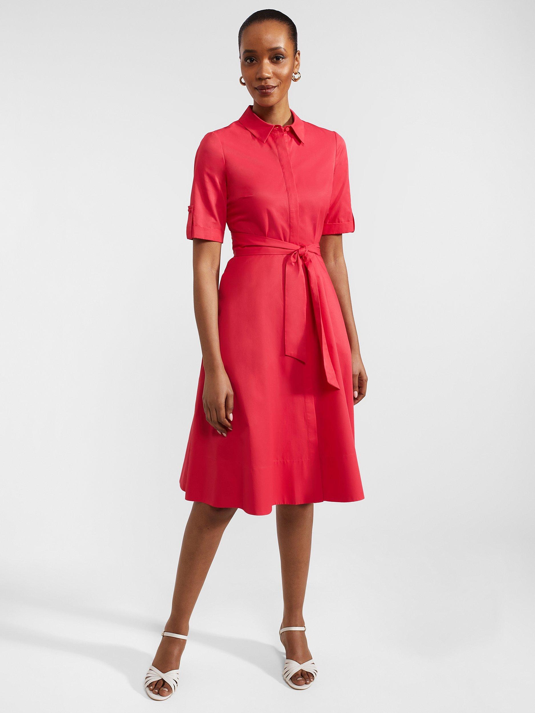Hobbs Petite Tarianna Belted Shirt Dress, Rouge Pink