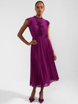 Hobbs Addison Pleated Midi Dress, Magenta Purple, Magenta Purple