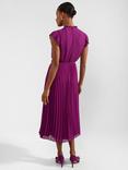 Hobbs Addison Pleated Midi Dress, Magenta Purple