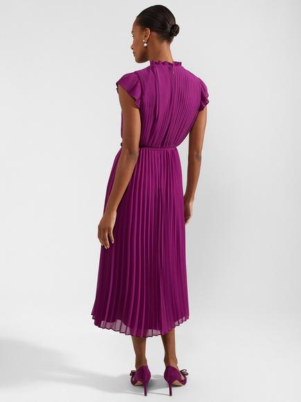 Hobbs Addison Pleated Midi Dress, Magenta Purple - view 2, Magenta Purple
