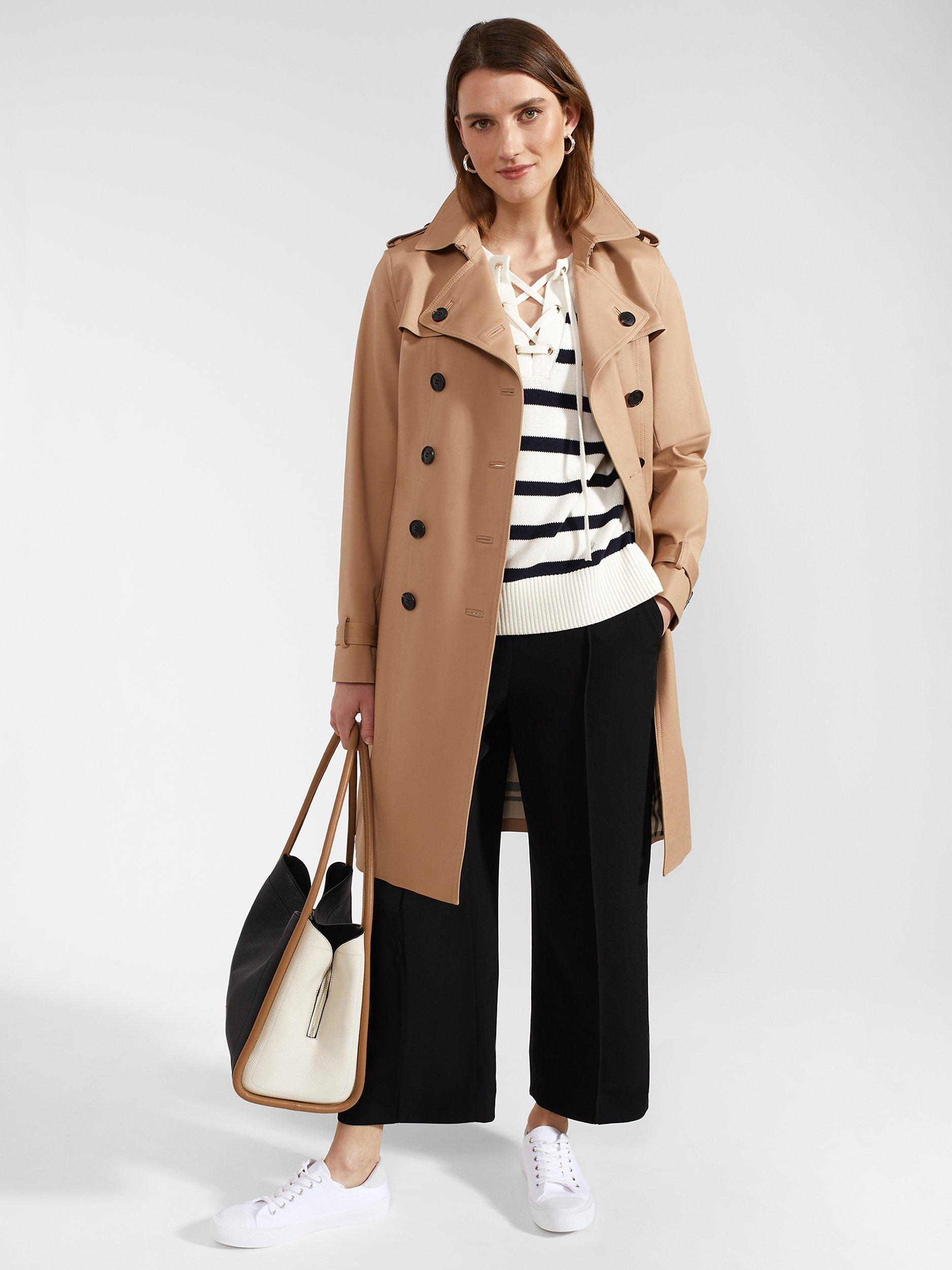Product image 4 of 5, which shows Hobbs Danica Striped Cotton Lace-Up Neck Jumper, Ivory/Navy, S