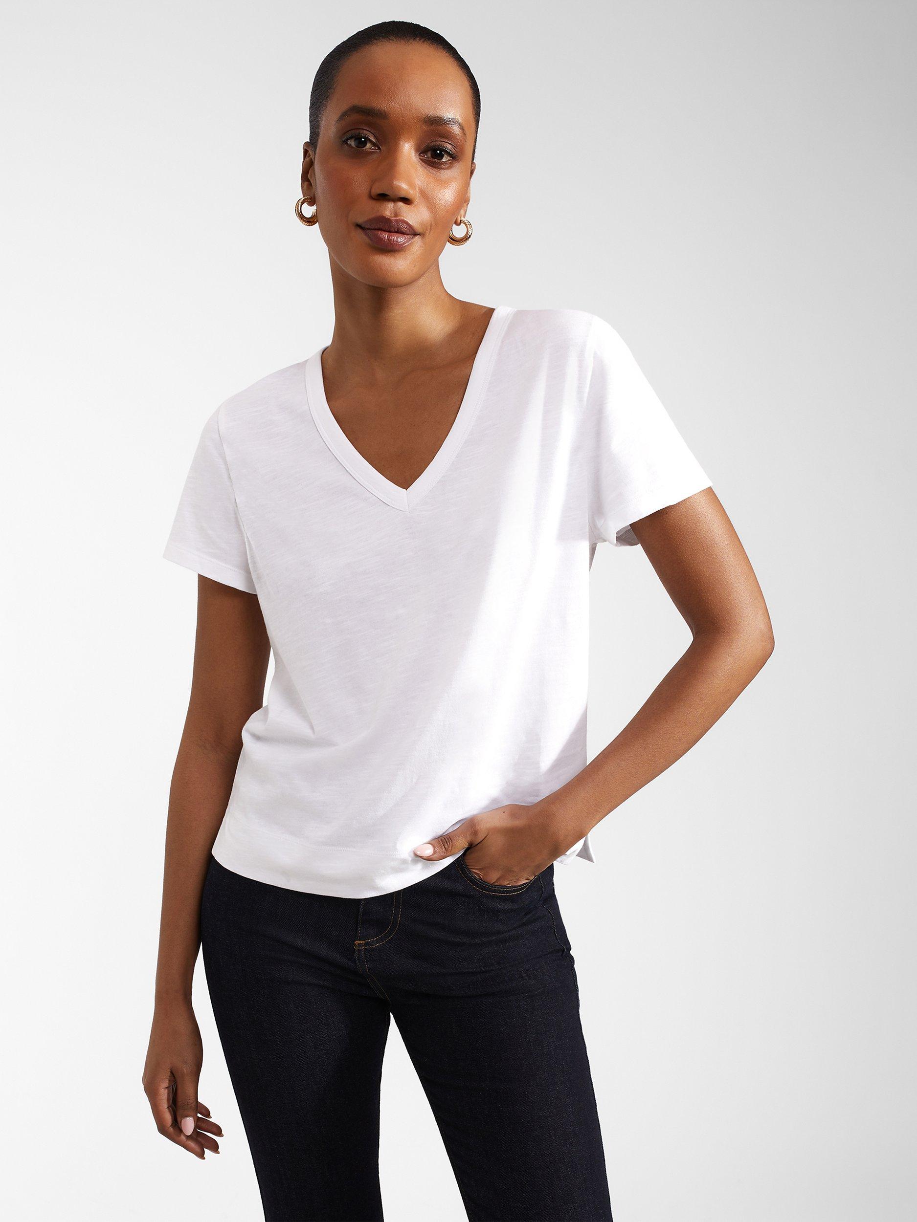 Hobbs Arianna V-Neck Cotton Slub T-Shirt, White