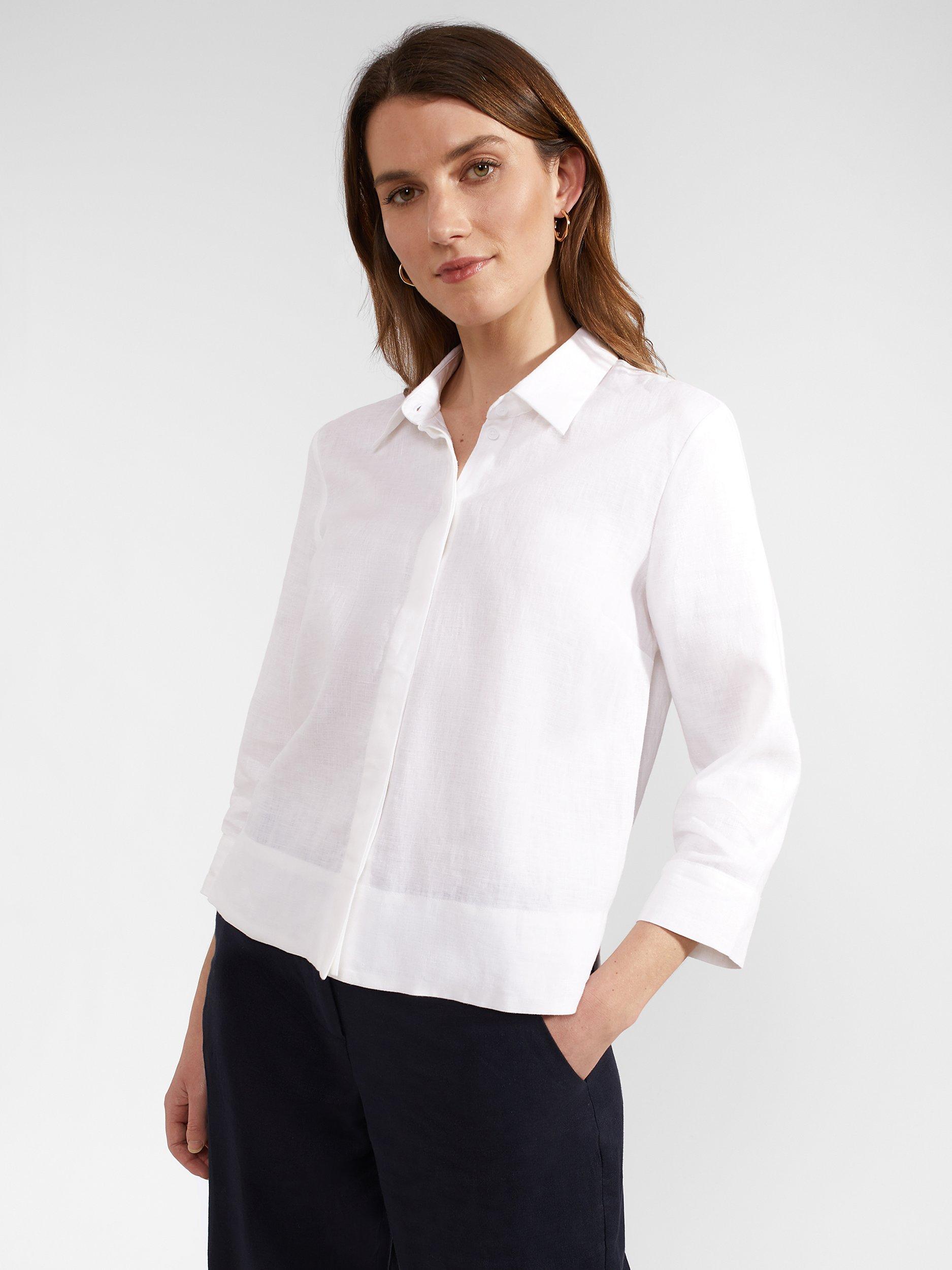 Hobbs Nita Cropped Linen Shirt, White, 18