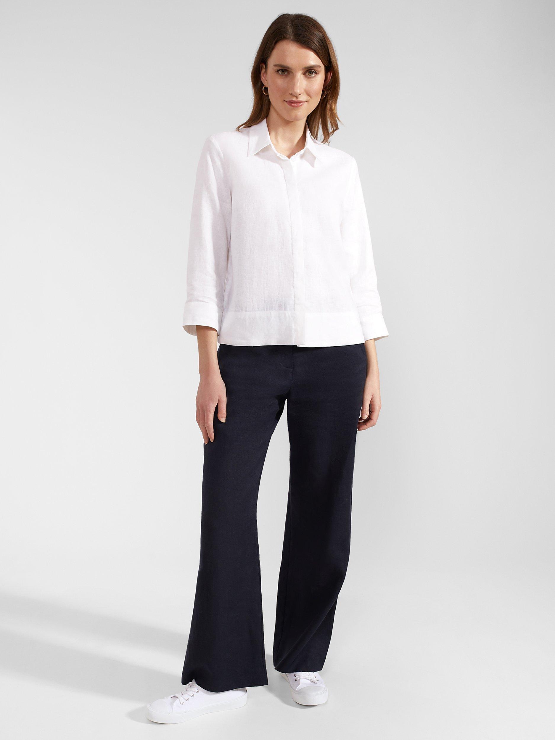 Hobbs Nita Cropped Linen Shirt, White, 18