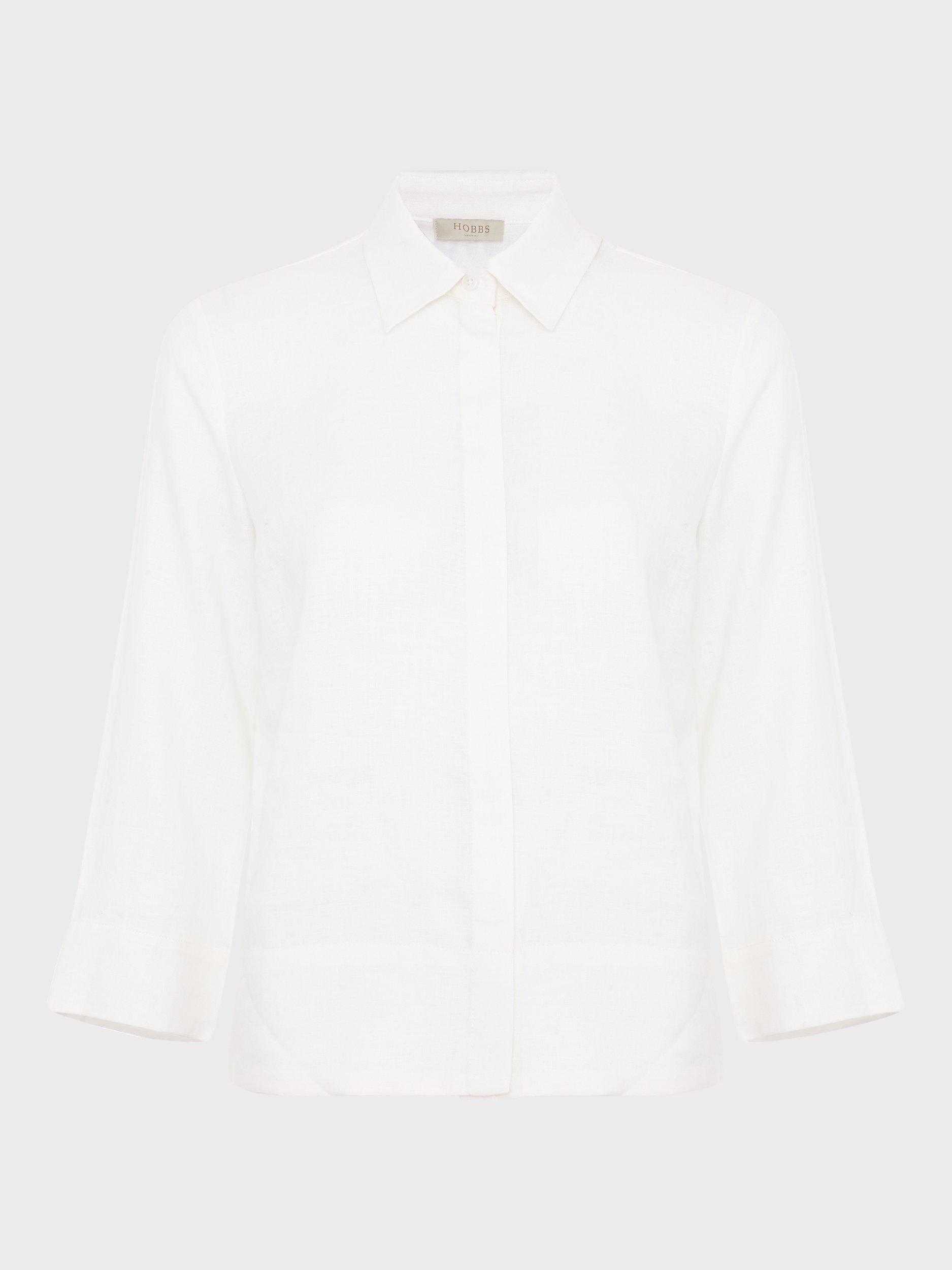 Hobbs Nita Cropped Linen Shirt, White, 18