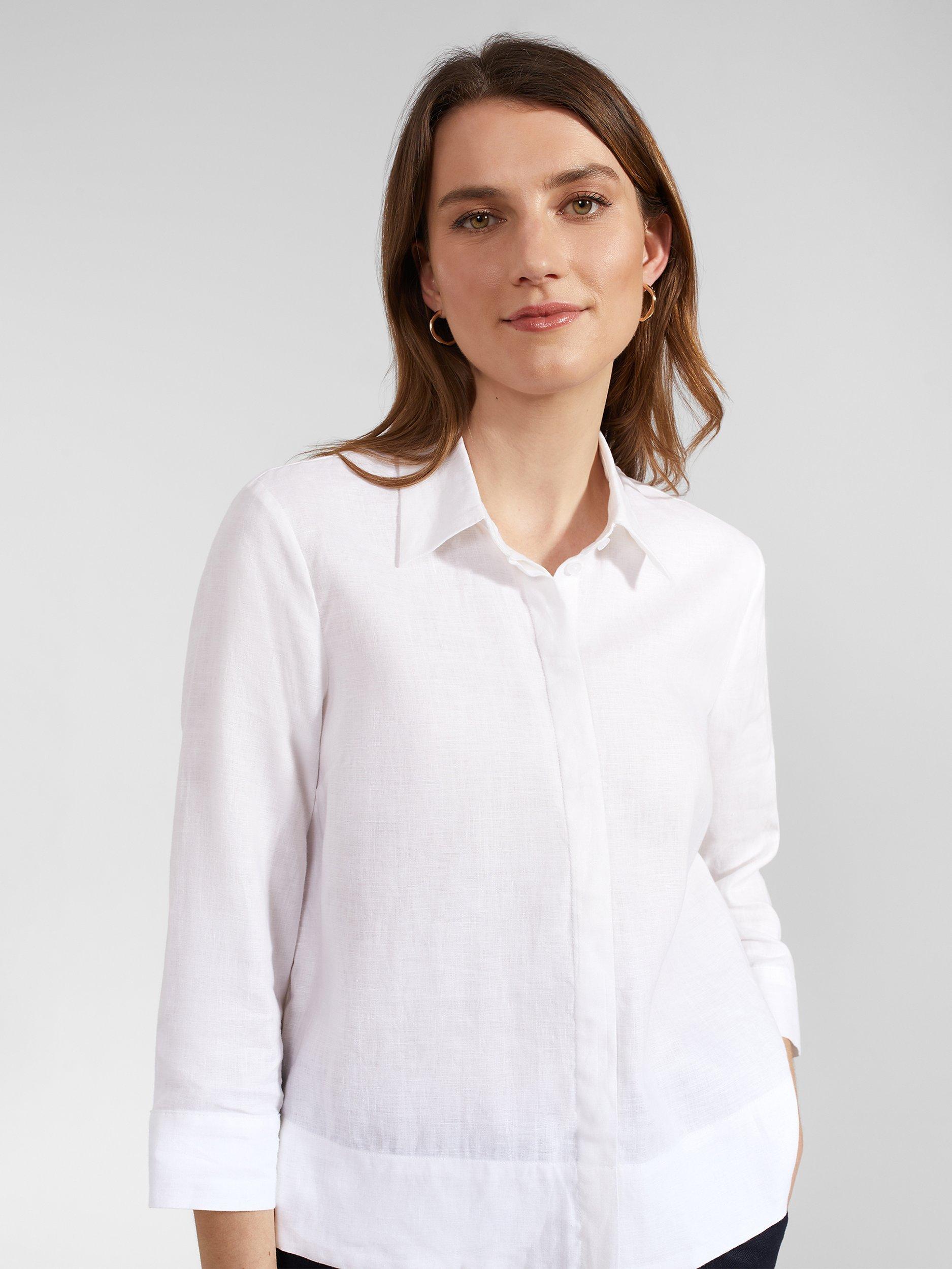 Hobbs Nita Cropped Linen Shirt, White, 18