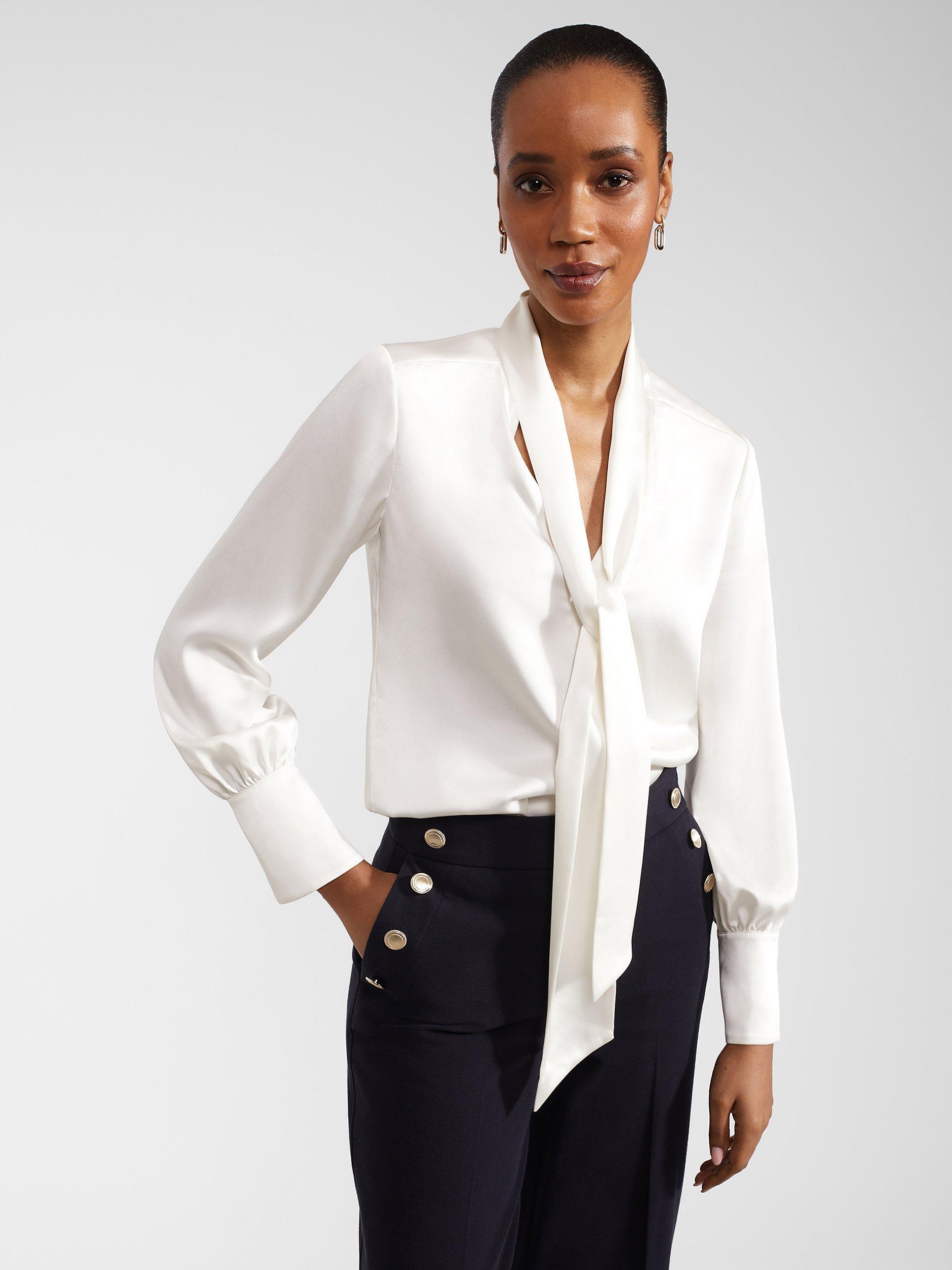Hobbs Lawson Tie Neck Satin Blouse, Ivory