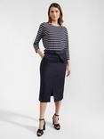 Hobbs Ashleigh Linen Midi Pencil Skirt, Navy