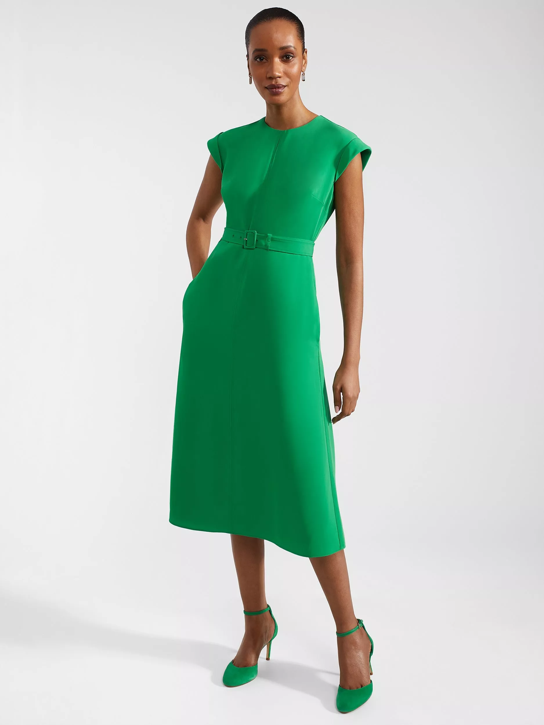 Hobbs Meera Midi Flared Dress Cilantro Green