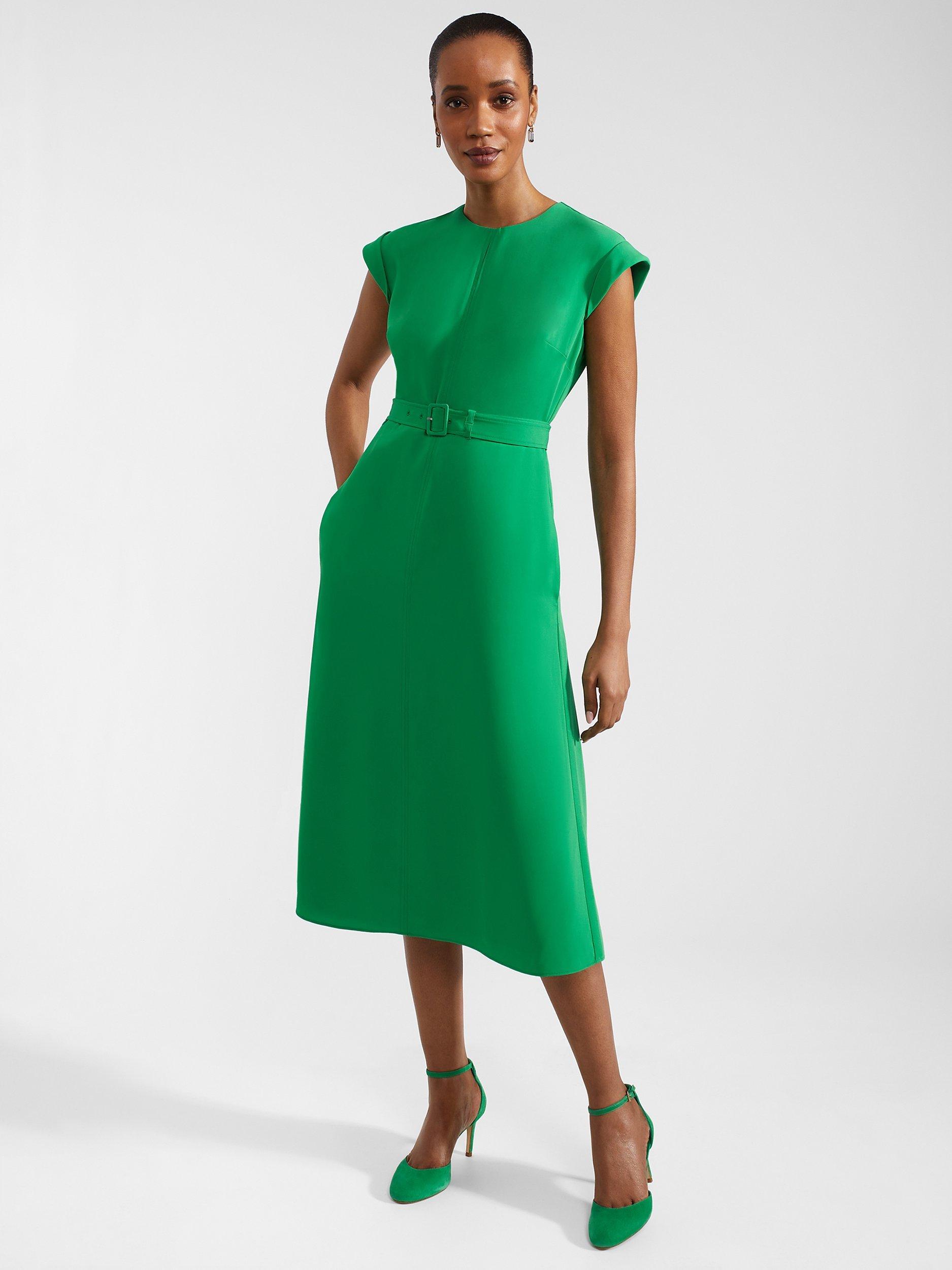 Hobbs Meera Midi Flared Dress, Cilantro Green, 10