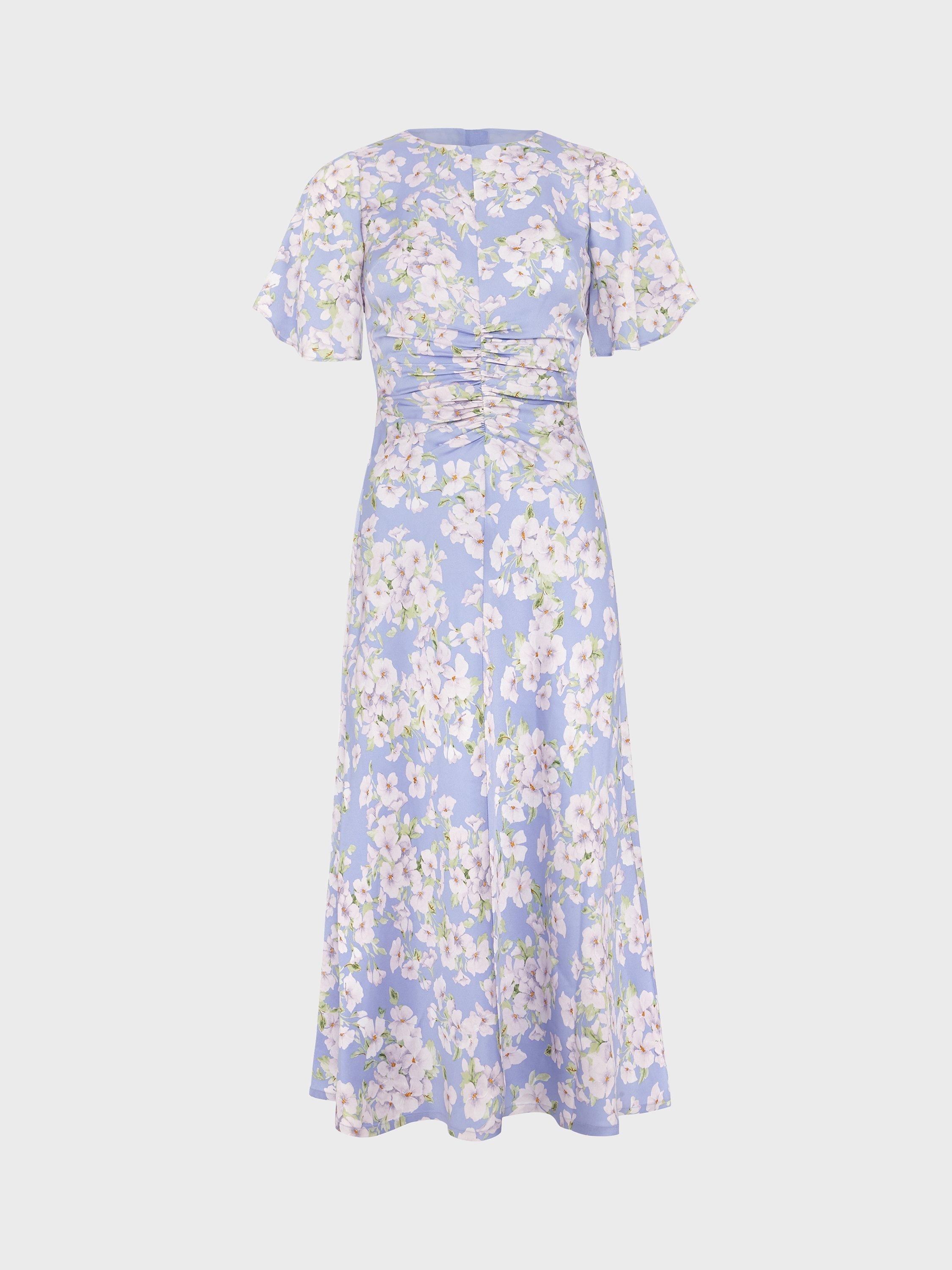 Product image 5 of 5, which shows Hobbs Vita Floral Print Midi Dress, Blue/Multi, 12