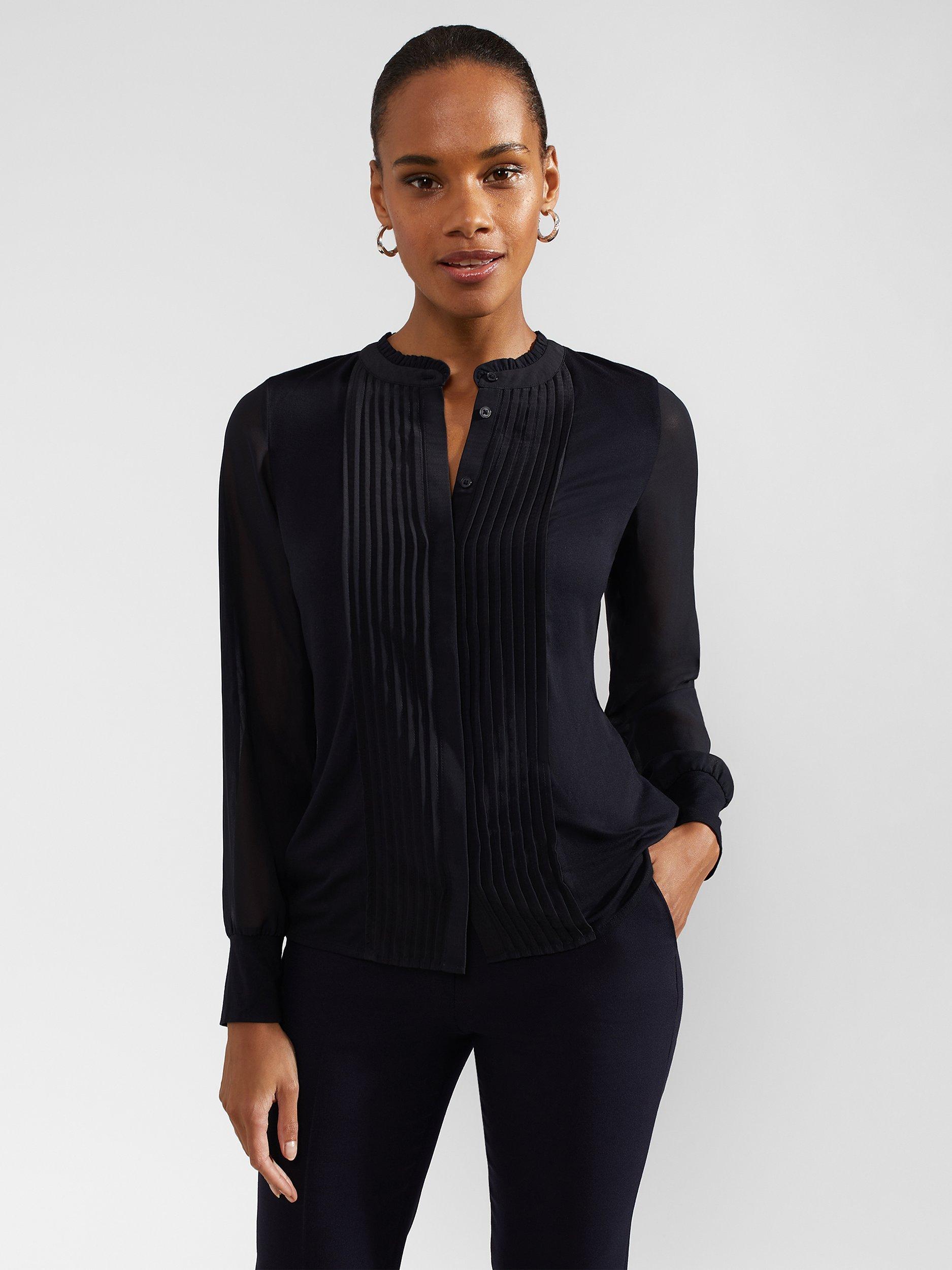 Hobbs Carina Pleated Front Blouse, Hobbs Navy
