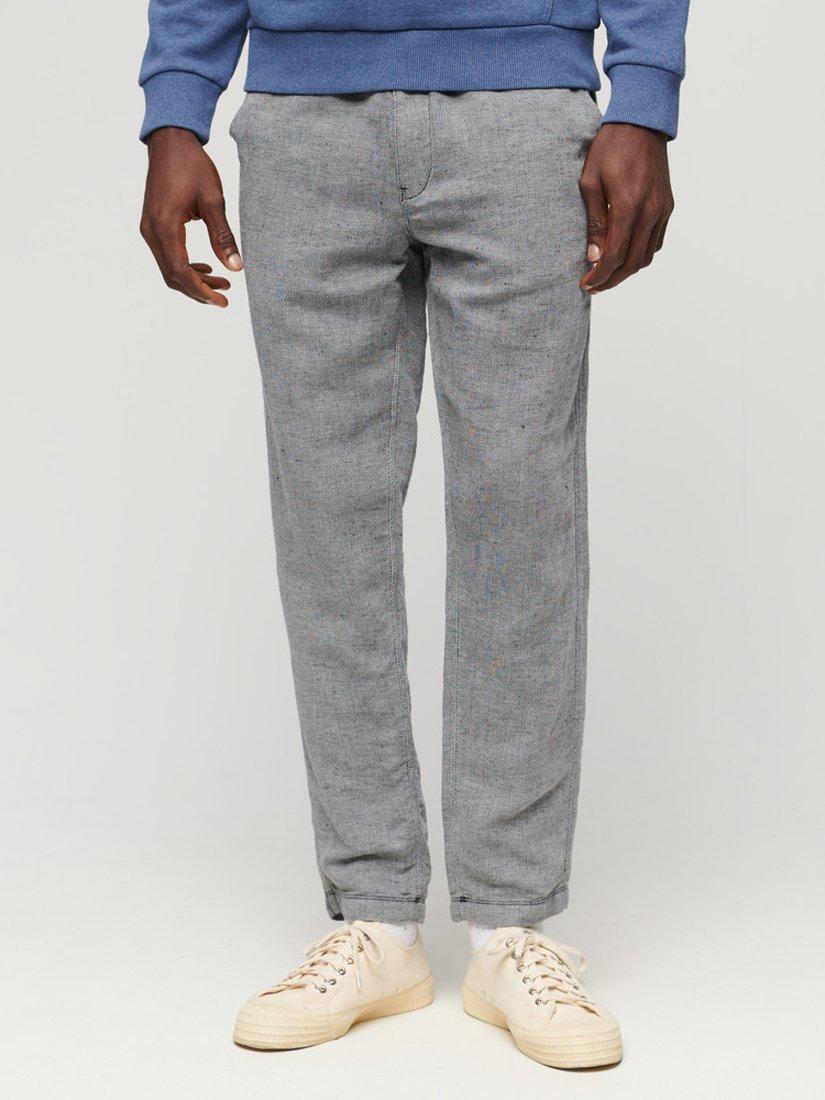 Superdry Drawstring Linen Blend Trousers, Dark Navy/Optic