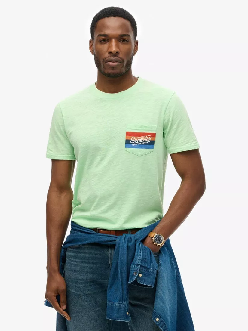 Superdry Cali Striped Logo T-Shirt, Neon Mint Green Slub