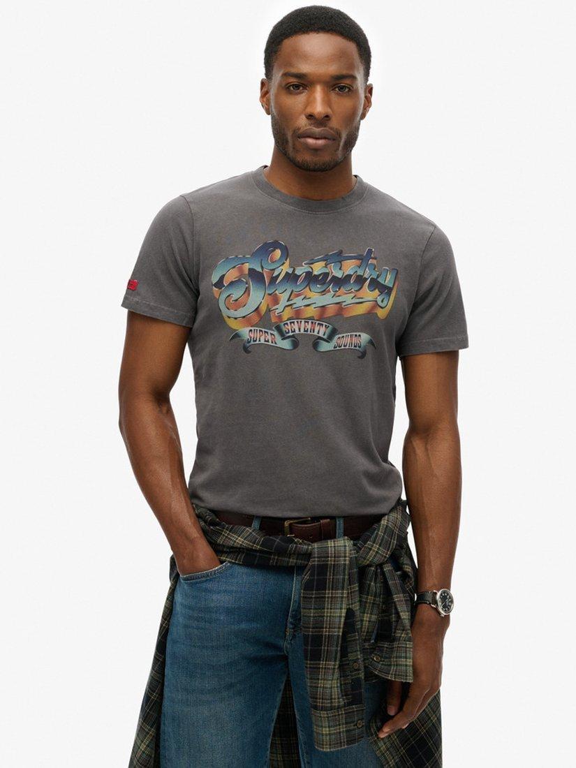 Product image 1 of 5, which shows Superdry Rock Graphic Band T-Shirt, Charcoal Grey, M