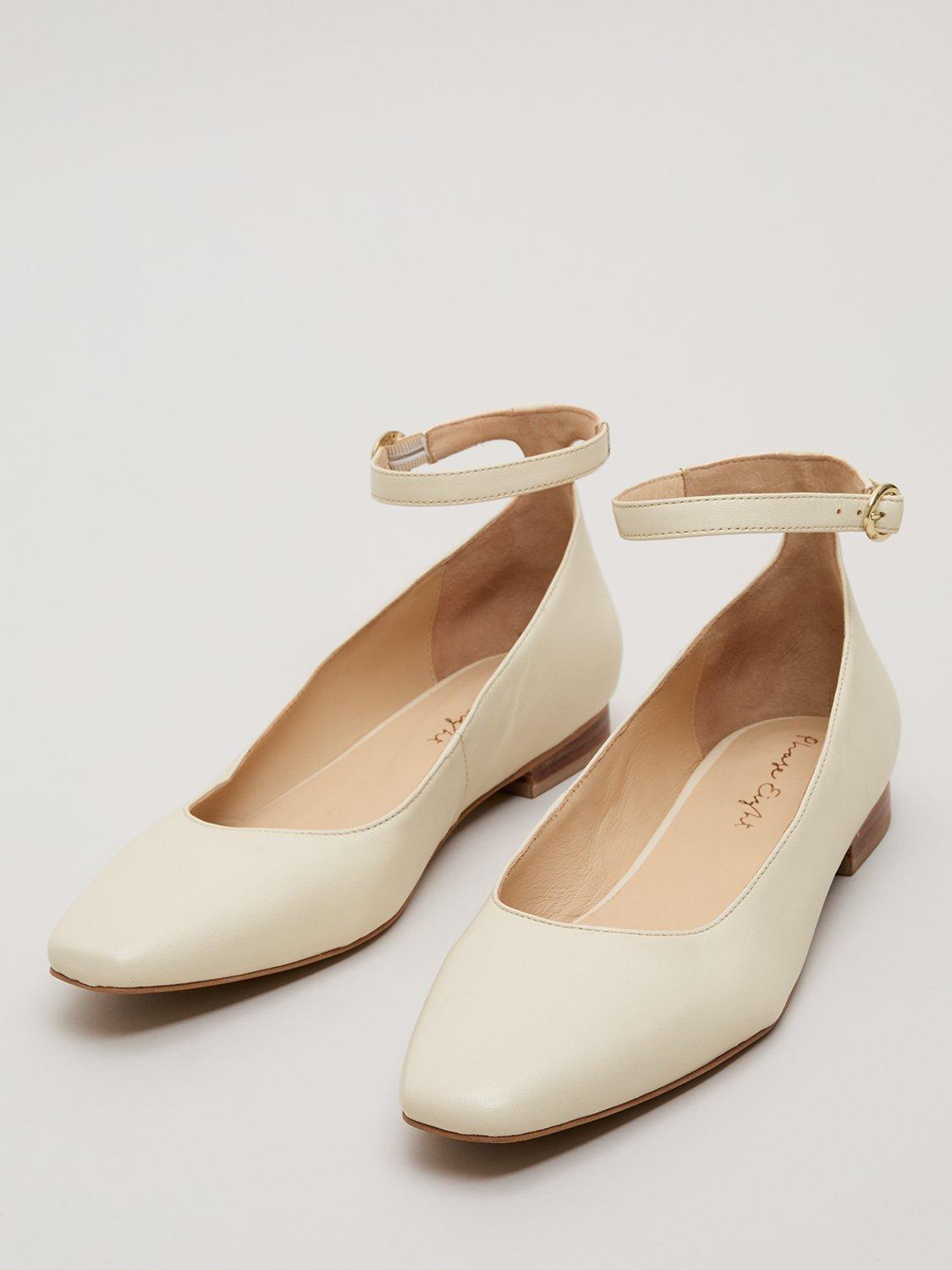 Product image 2 of 8, which shows Phase Eight Leather Almond Toe Ballerina Pumps, Neutral, EU36
