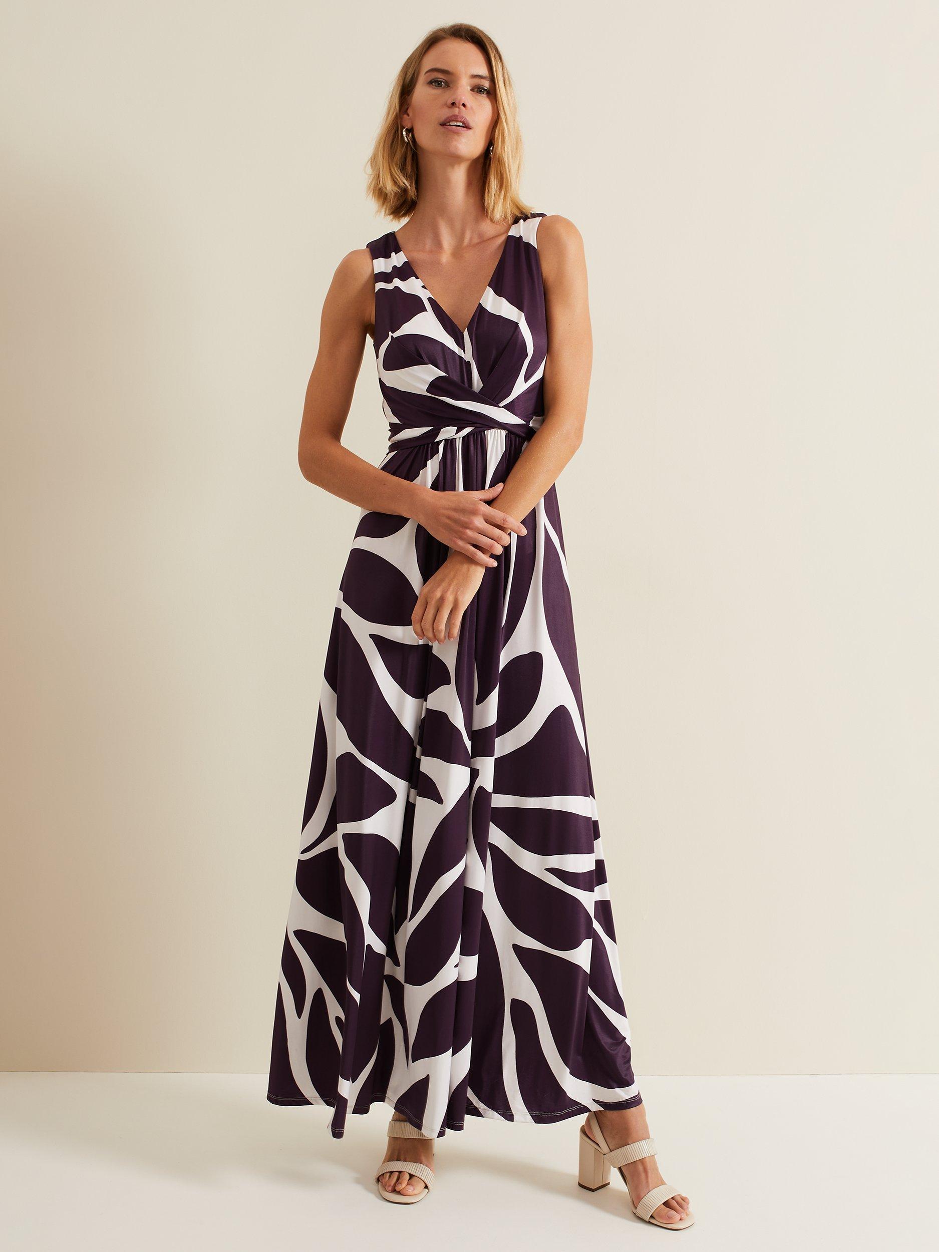 Product image 1 of 7, which shows Phase Eight Palmer Leaf Maxi Dress, Purple/White, 6