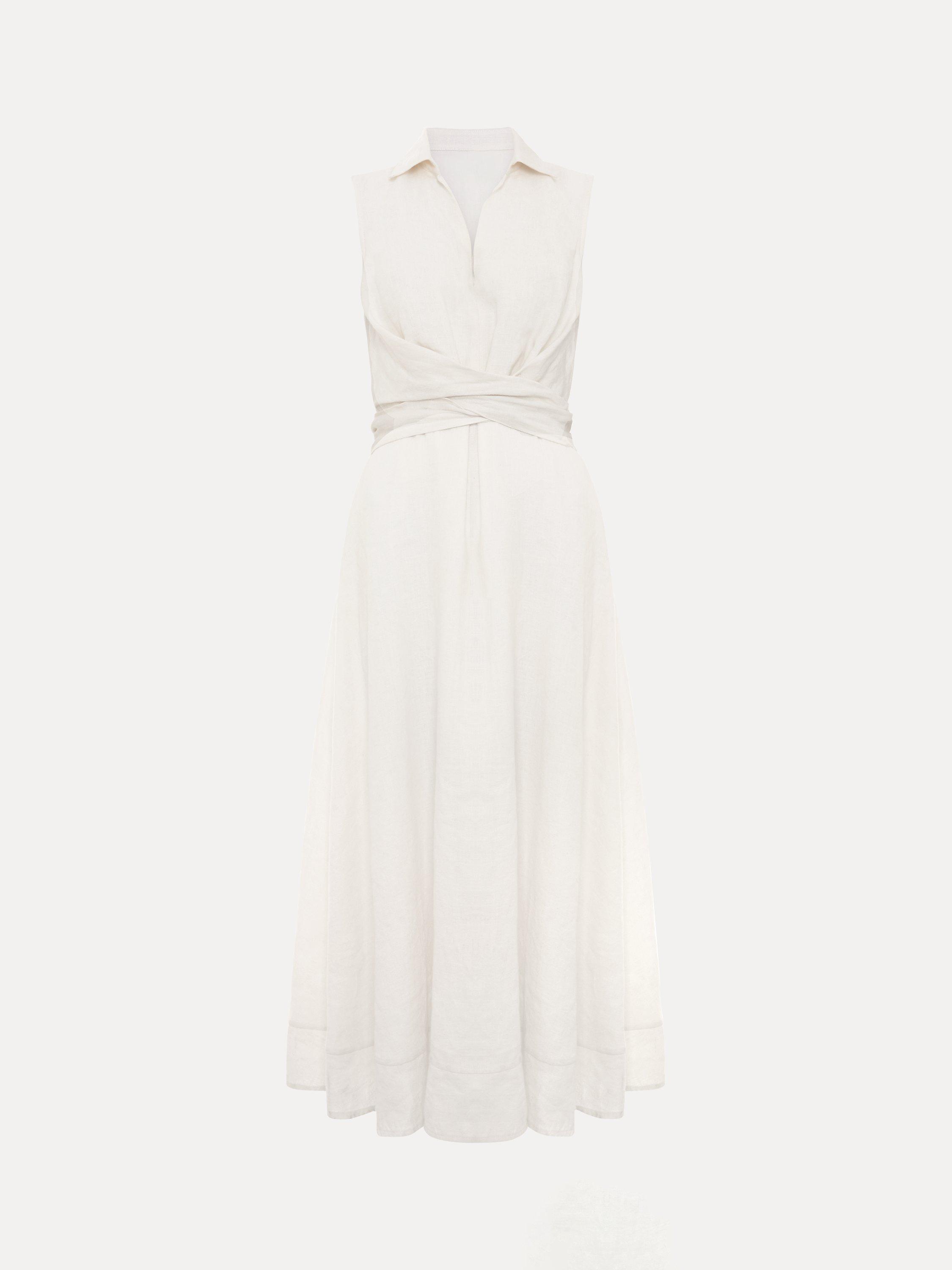 Phase Eight Becky Midi Linen Blend Dress, White, 16