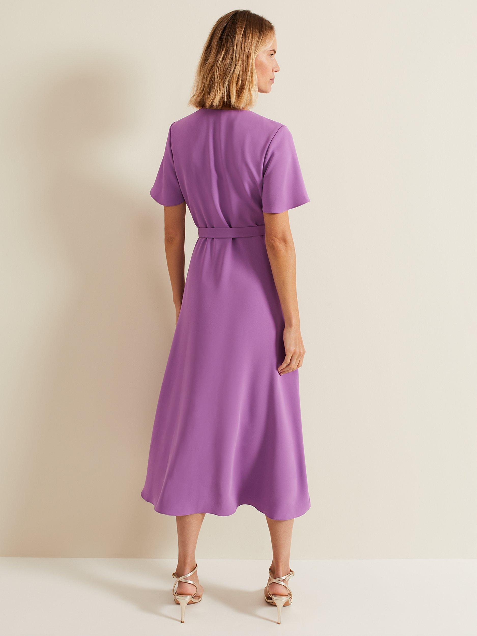 Product image 2 of 7, which shows Phase Eight Julissa Wrap Midi Dress, Purple, 6
