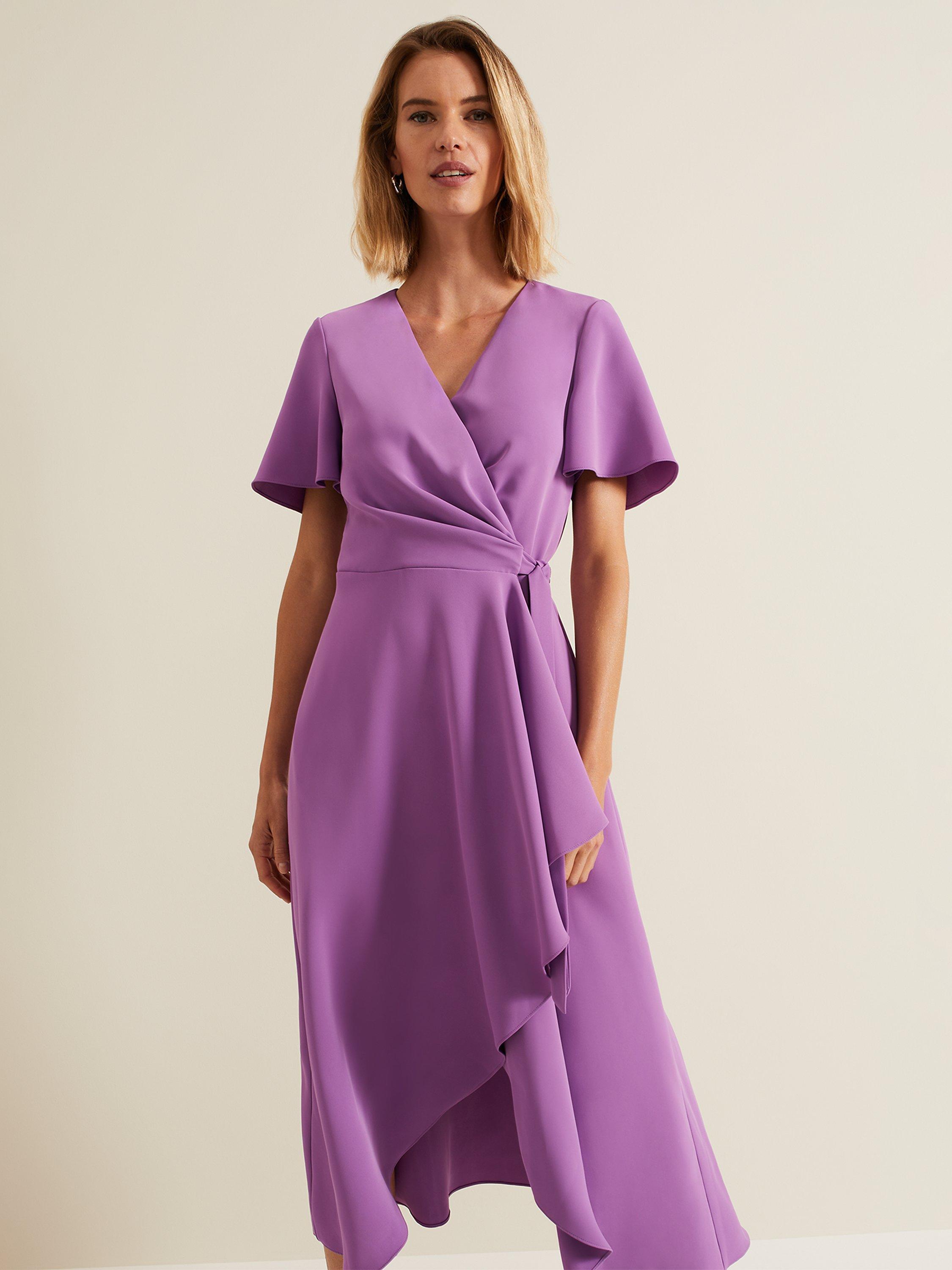 Product image 3 of 7, which shows Phase Eight Julissa Wrap Midi Dress, Purple, 6