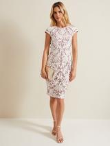 Phase Eight Petite Karima Tapework Knee Length Dress, Pale Pink