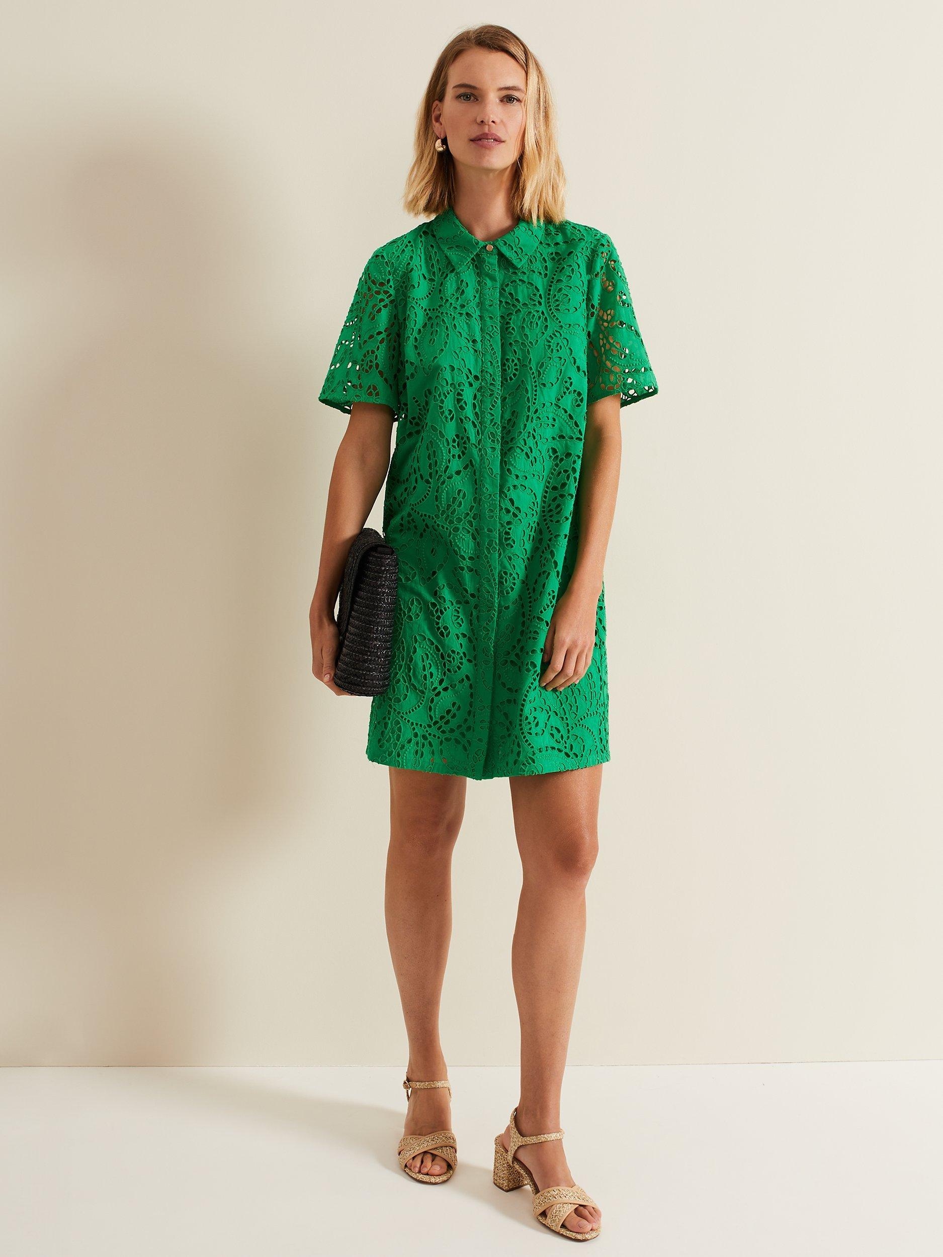 Phase Eight Nicky Broderie Swing Dress Green