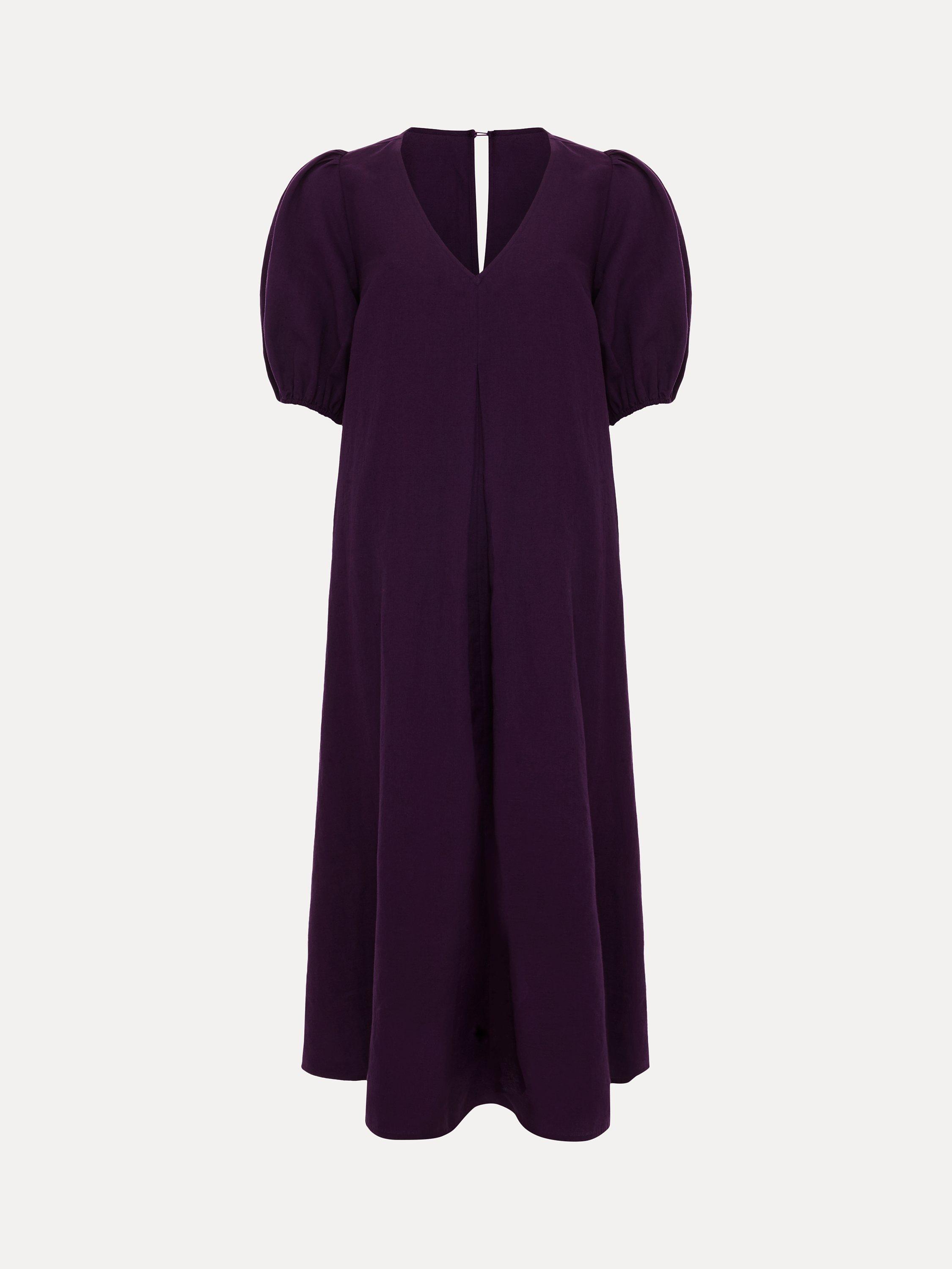 Product image 5 of 8, which shows Phase Eight Lotty Puff Sleeve Midi Dress, Purple, 6