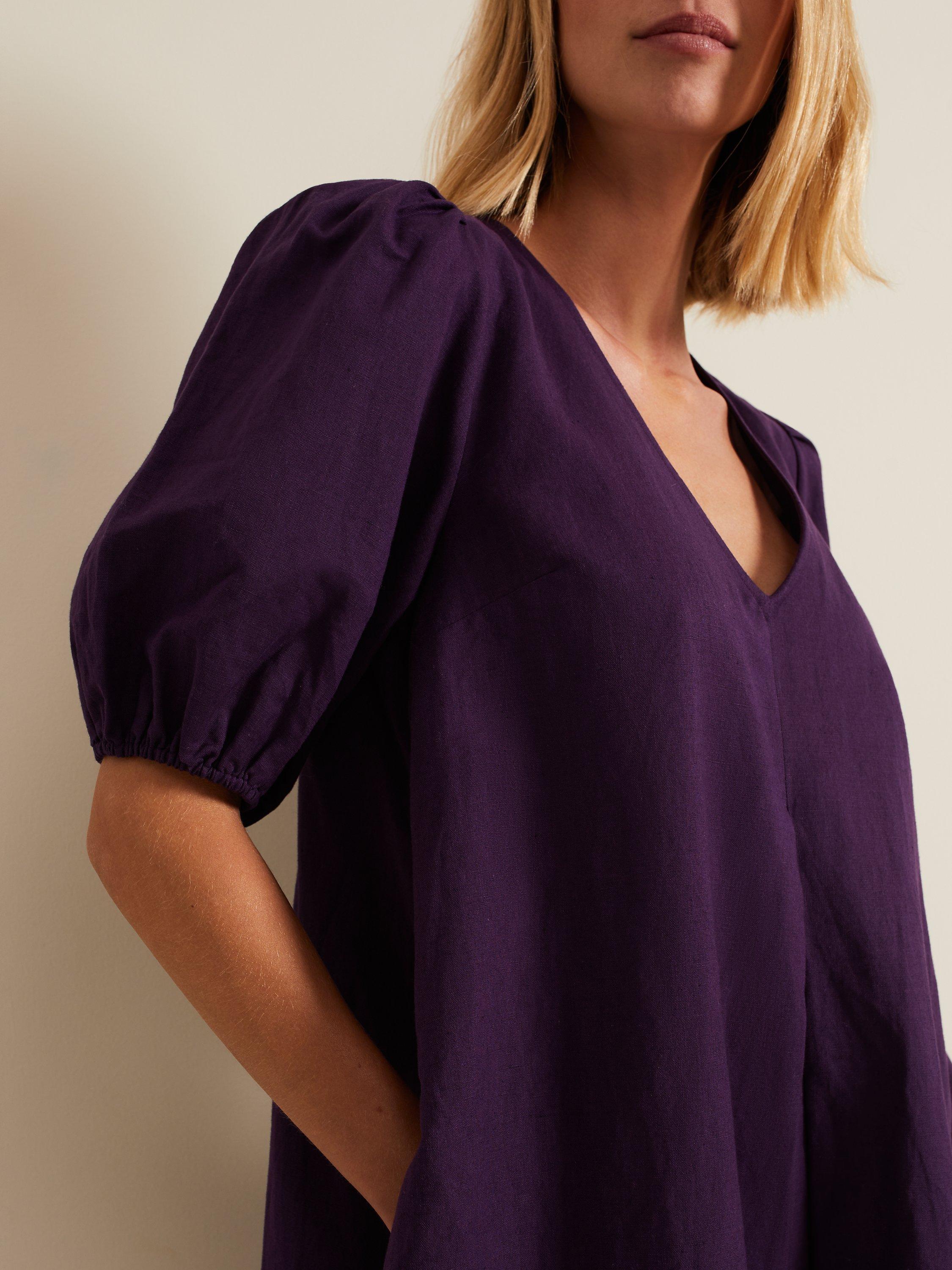 Product image 7 of 8, which shows Phase Eight Lotty Puff Sleeve Midi Dress, Purple, 6
