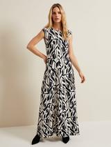 Phase Eight Artemis Leaf Print Maxi Dress, Black/White
