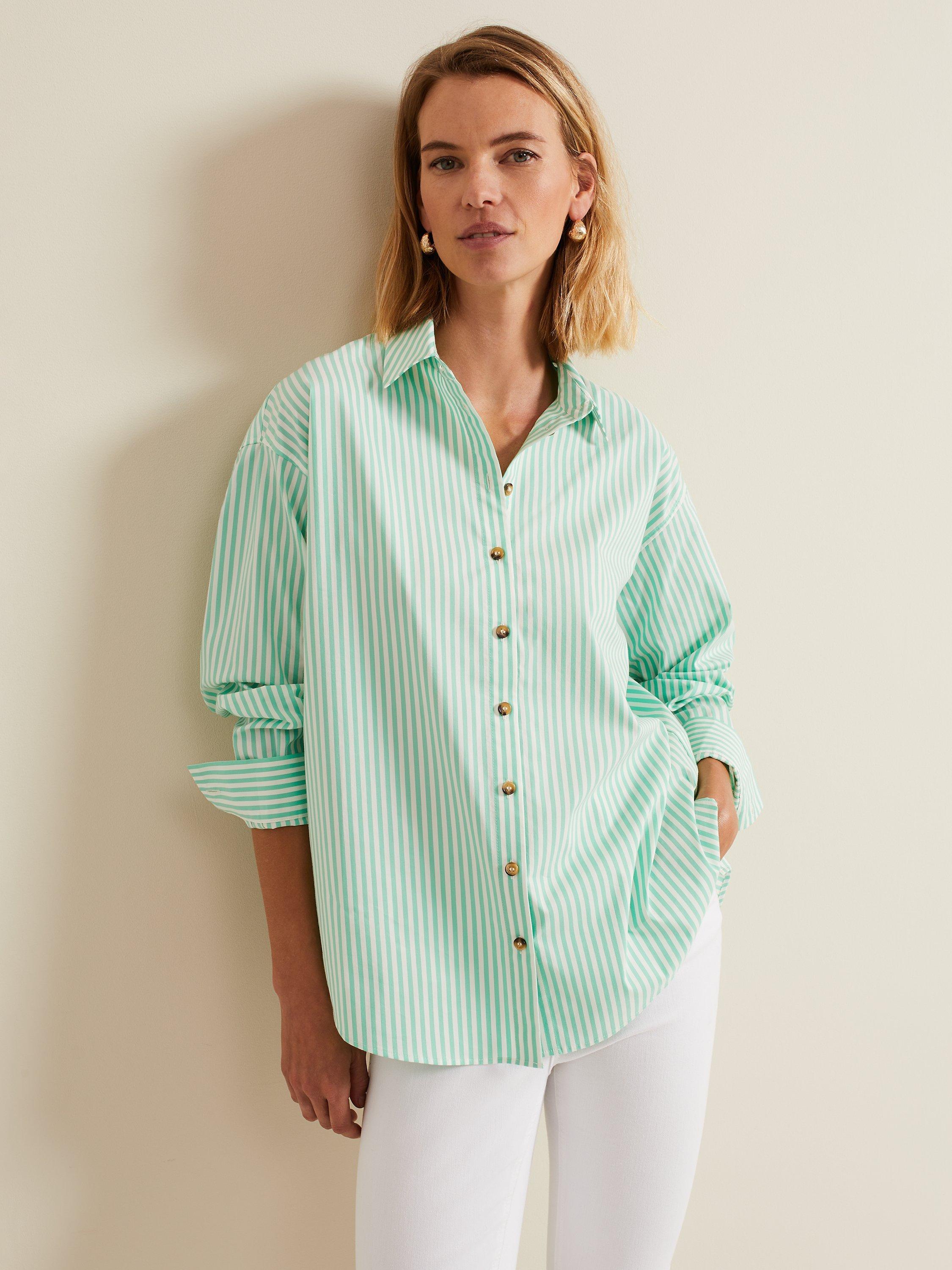 Phase Eight Stripe Shirt, Green/Ivory