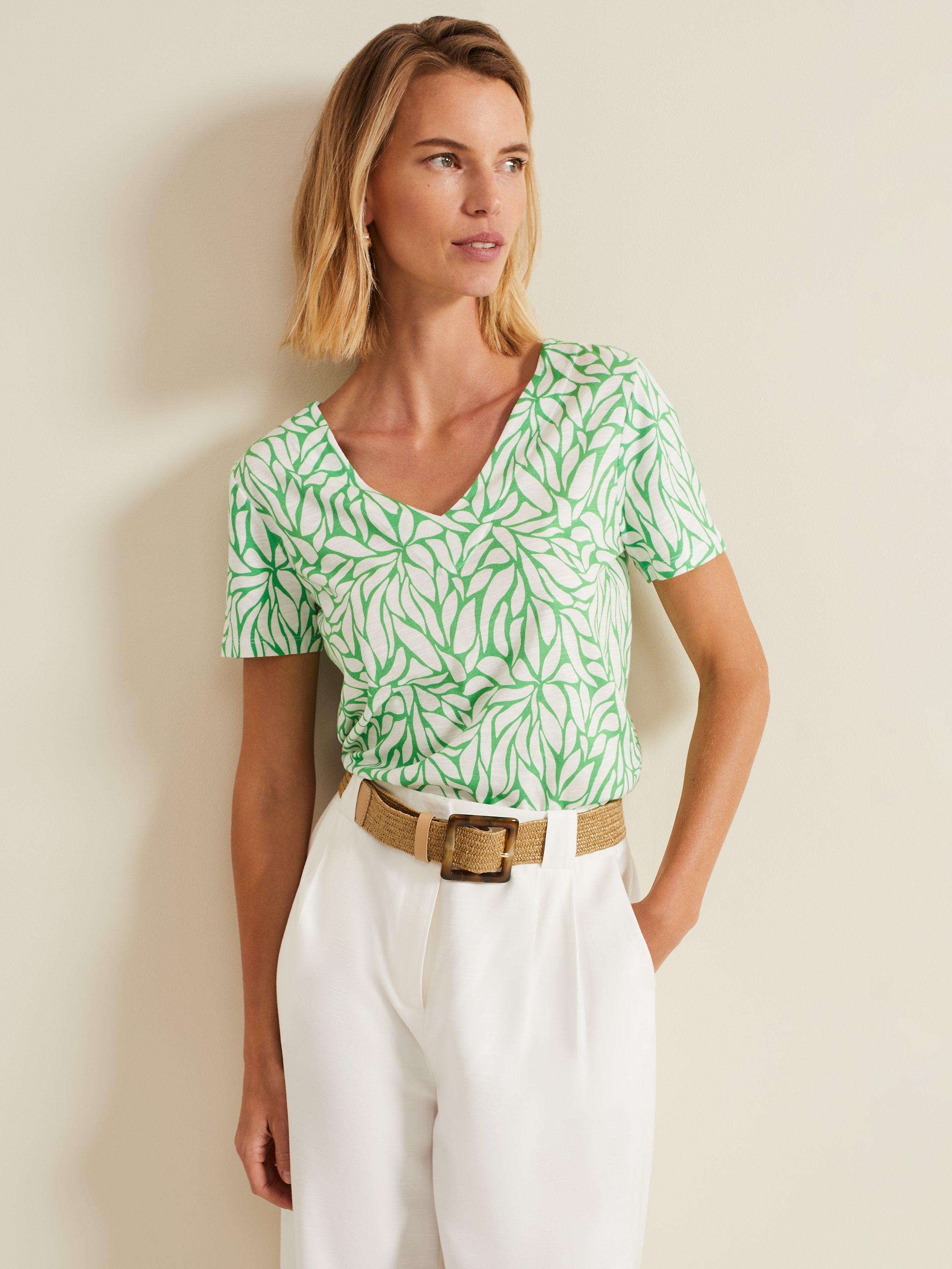Phase Eight Alice Abstract Print V Neck Cotton Top, Green