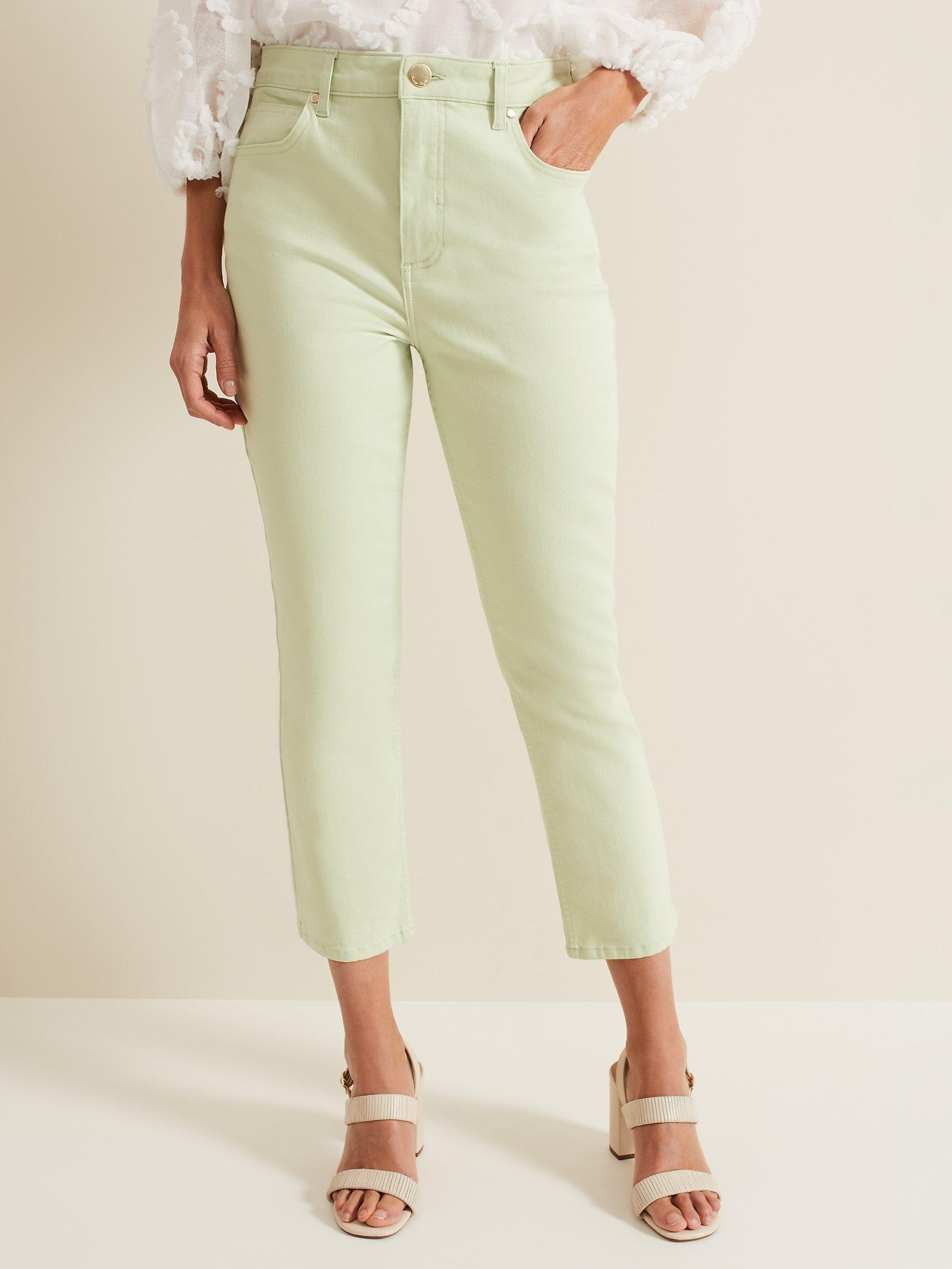 Product image 1 of 8, which shows Phase Eight Lindsey Cropped Straight Leg Jeans, Green, 18