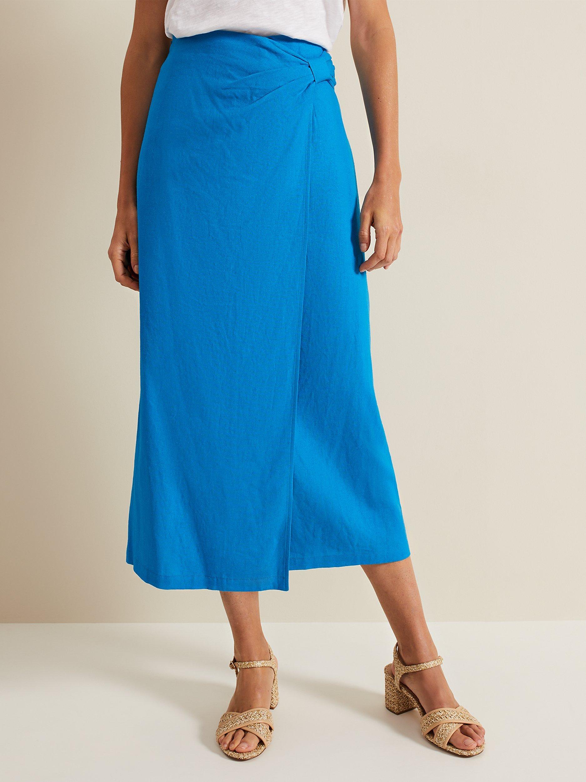 Phase Eight Hayden Linen Rich Wrap Skirt, Blue